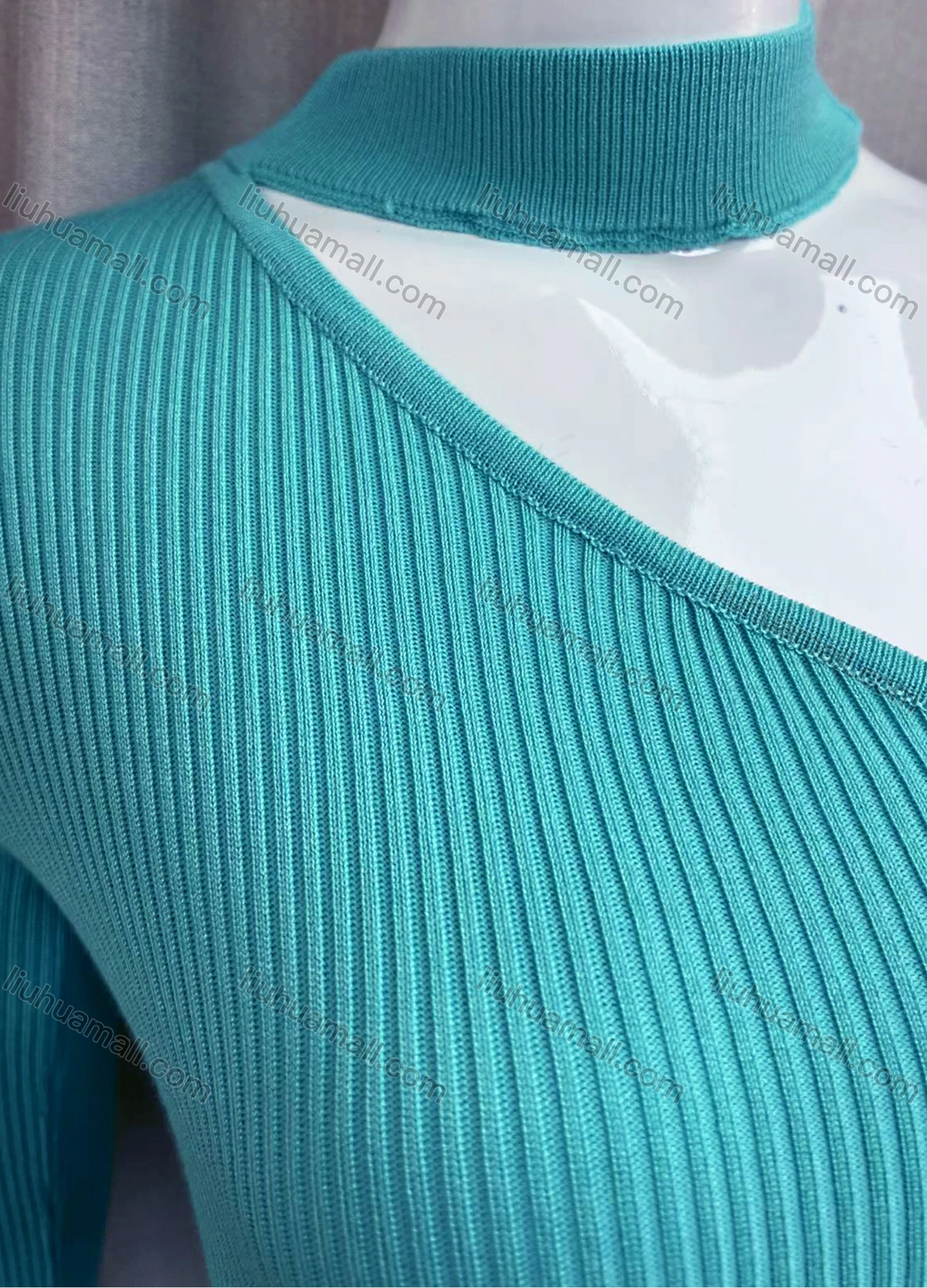 Wholesale Women's Plain One Shoulder Long Sleeve Split Side Knee Length Dress - Liuhuamall