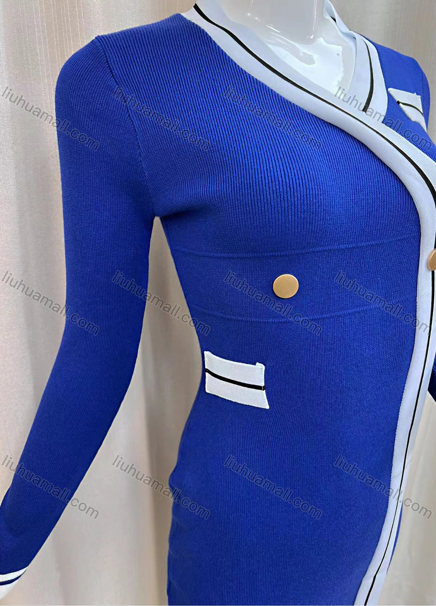 Wholesale Women's Casual Striped V Neck Long Sleeve Short Sweater Dress - Liuhuamall