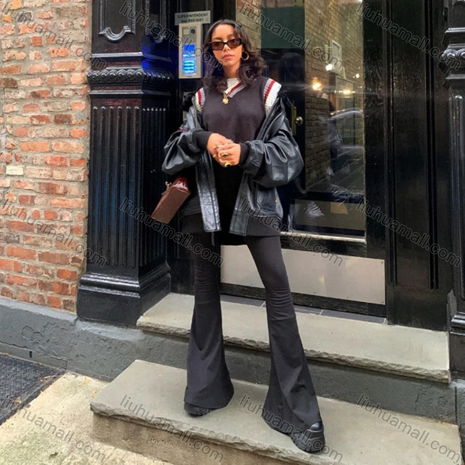 Wholesale Women's Casual Plain High Waist Flare Pants Q21PT152# - Liuhuamall