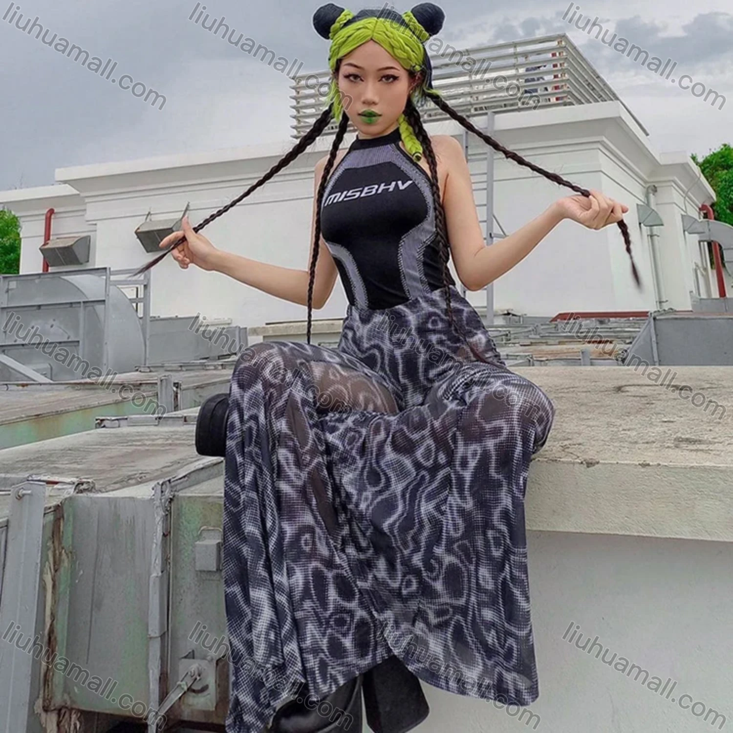 Wholesale Women's Casual Mesh Python Texture High Waist Flared Pants Q21PT540# - Liuhuamall