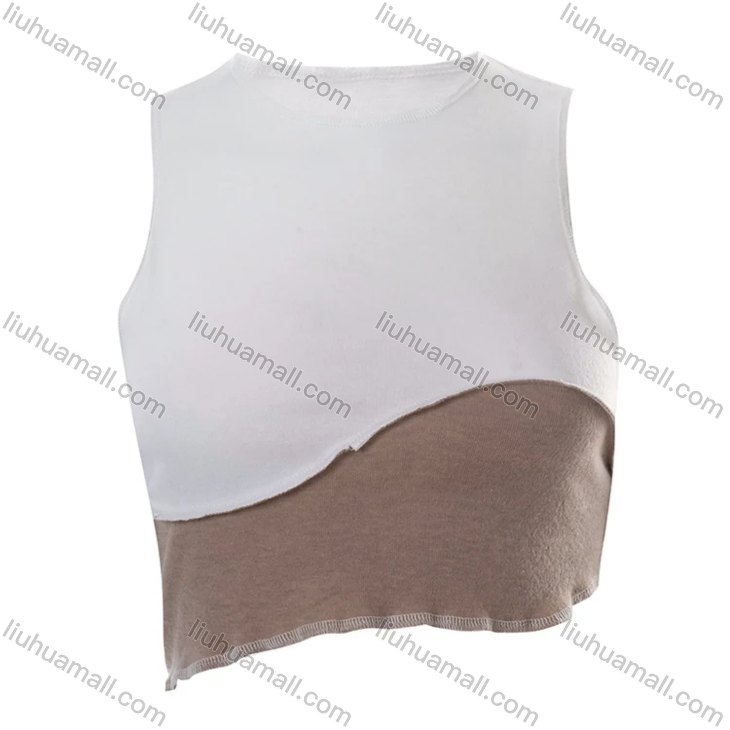 Wholesale Women's Casual Colorblock Layered Ruffle Trim Crop Tank Top Q21TP178# - Liuhuamall