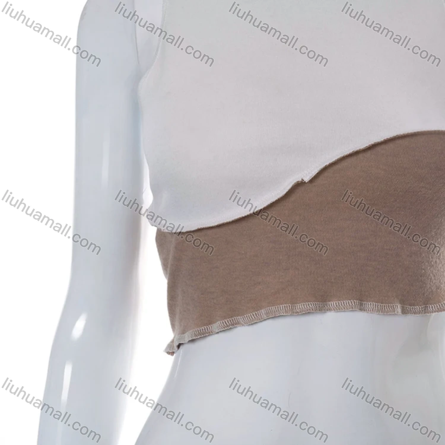 Wholesale Women's Casual Colorblock Layered Ruffle Trim Crop Tank Top Q21TP178# - Liuhuamall