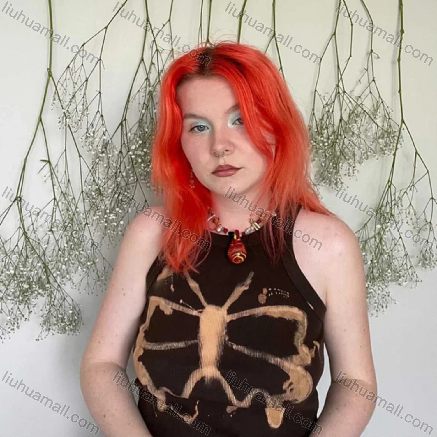 Wholesale Women's Casual Butterfly Print Round Neck Crop Tank Top Q21TP232# - Liuhuamall