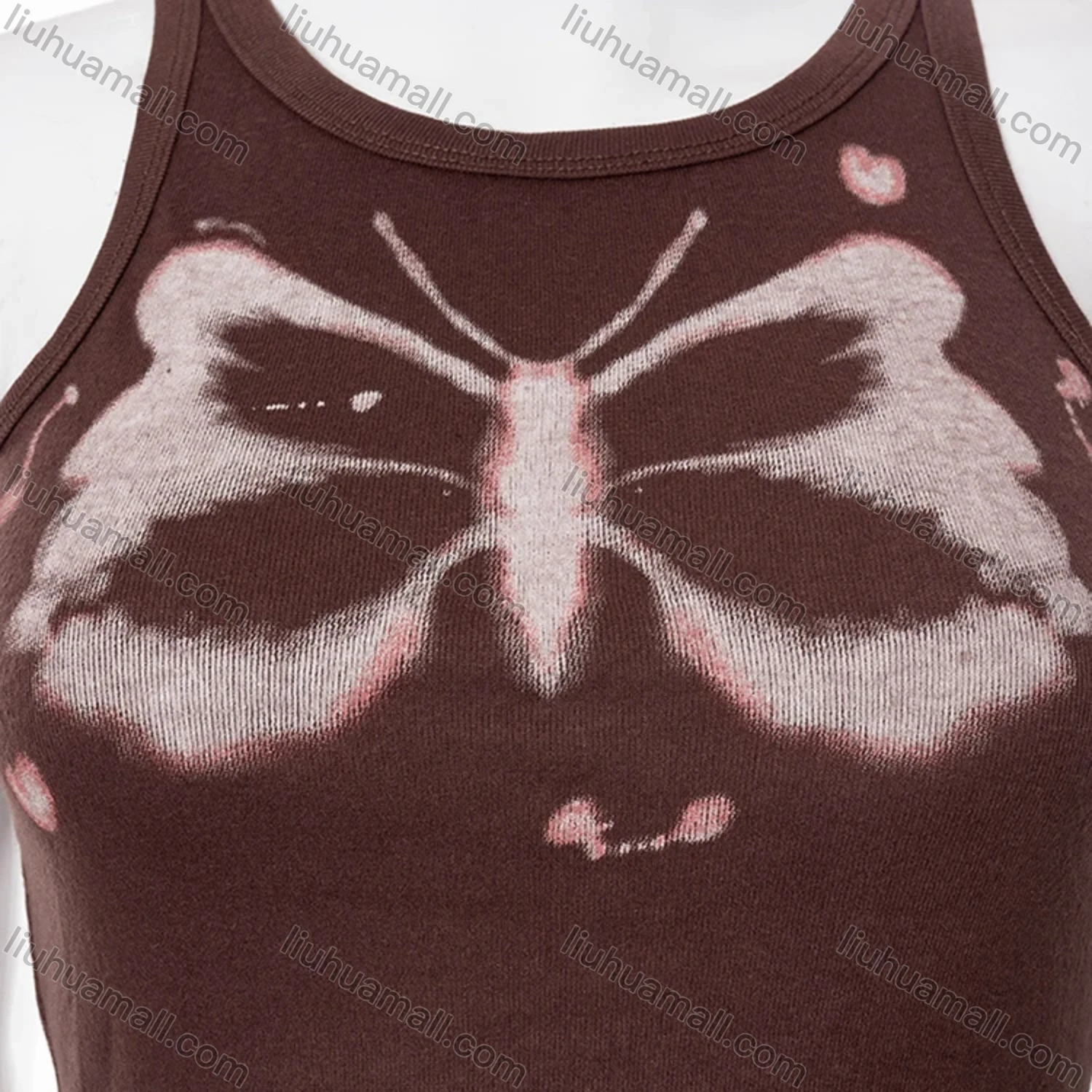 Wholesale Women's Casual Butterfly Print Round Neck Crop Tank Top Q21TP232# - Liuhuamall