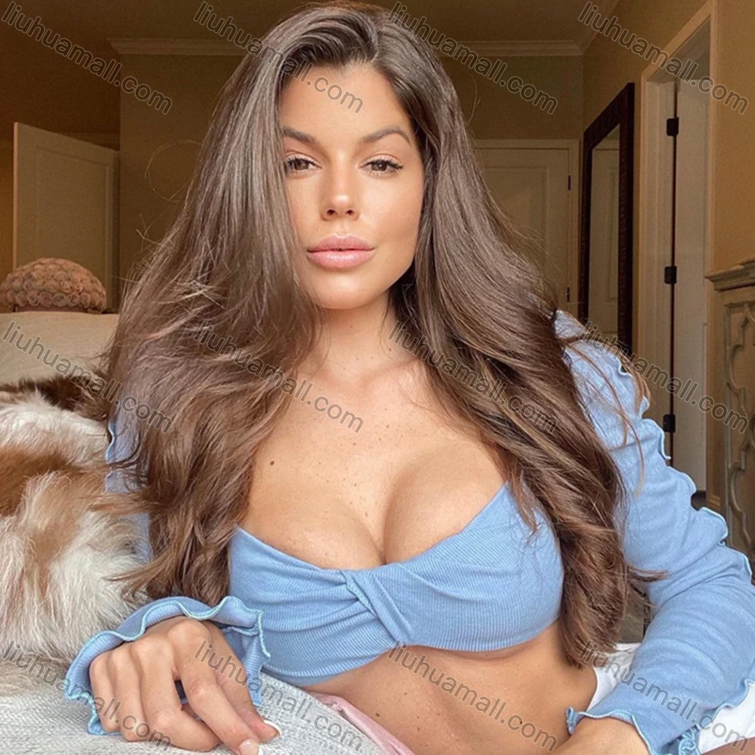 Wholesale Women's Sexy Plain Long Sleeve Ruched Ruffle Trim Crop Blouse Q21TP421# - Liuhuamall