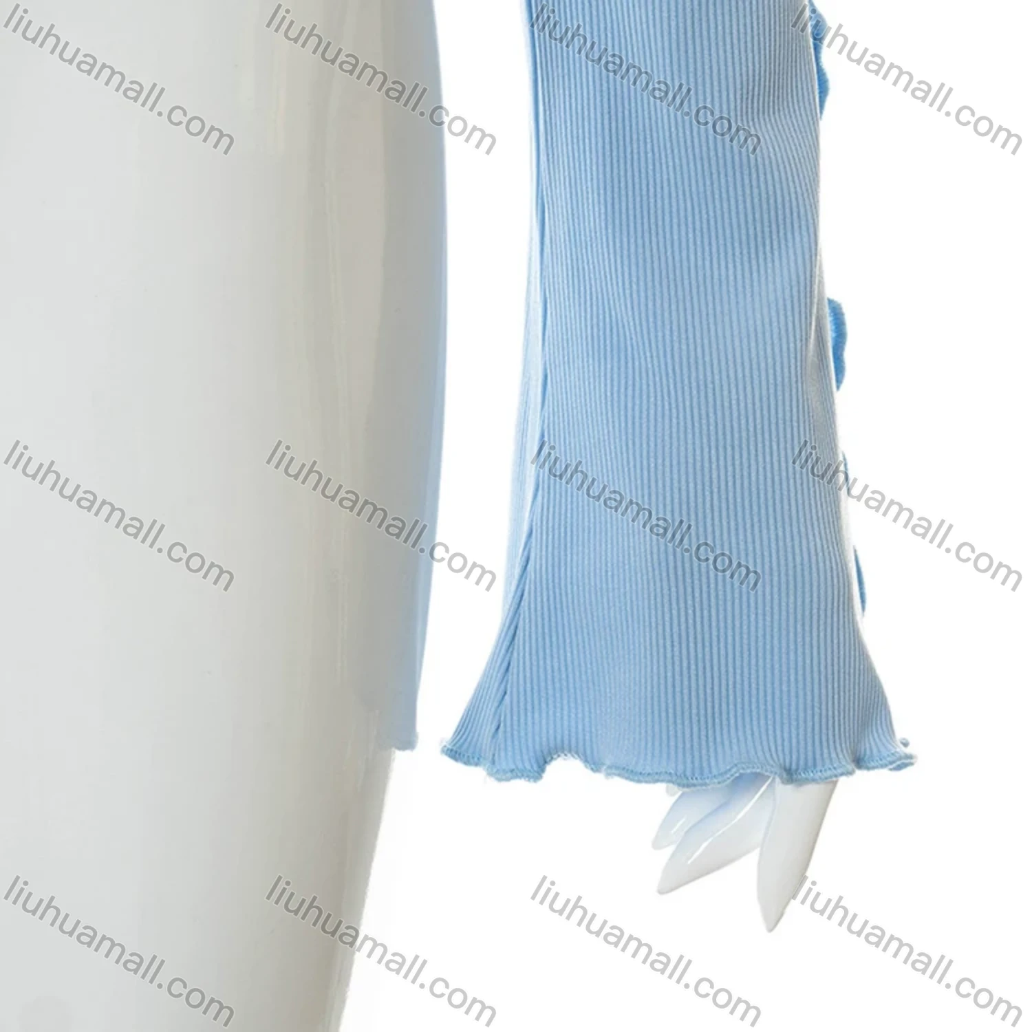 Wholesale Women's Sexy Plain Long Sleeve Ruched Ruffle Trim Crop Blouse Q21TP421# - Liuhuamall