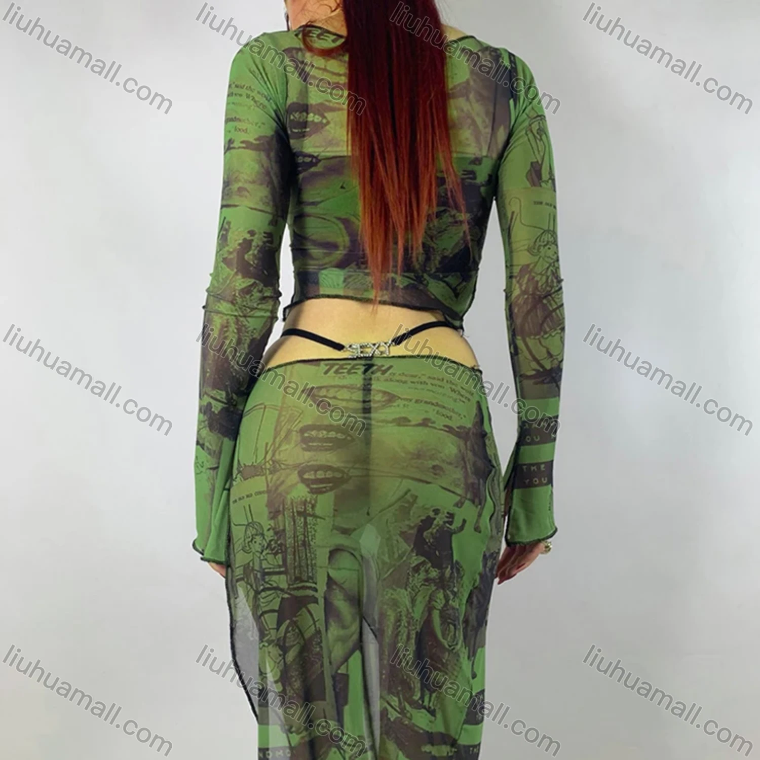 Wholesale Women's Casual Allover Print Round Neck Long Sleeve Crop Blouse Q21TP458# - Liuhuamall