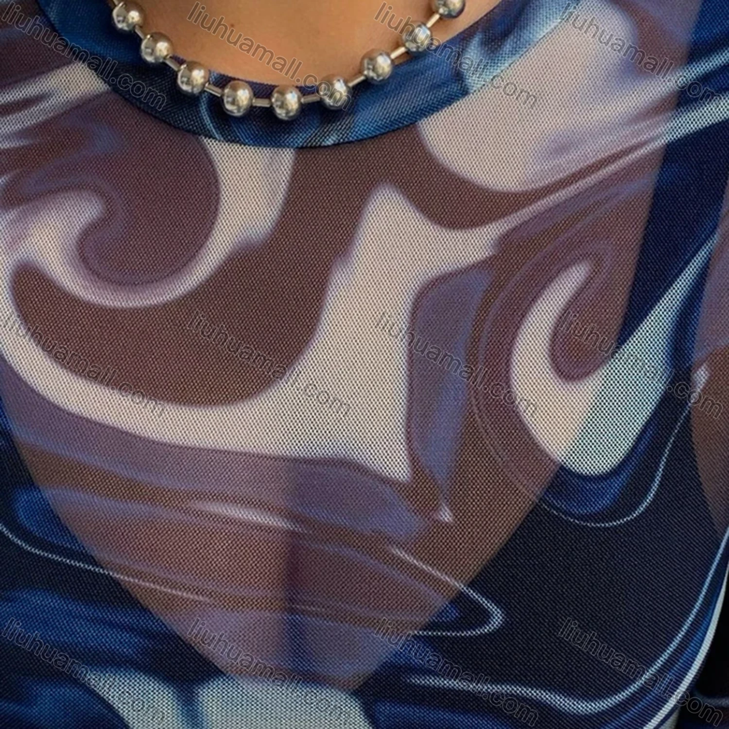 Wholesale Women's Casual Allover Print Round Neck Long Sleeve Crop Blouse Q21TP574# - Liuhuamall