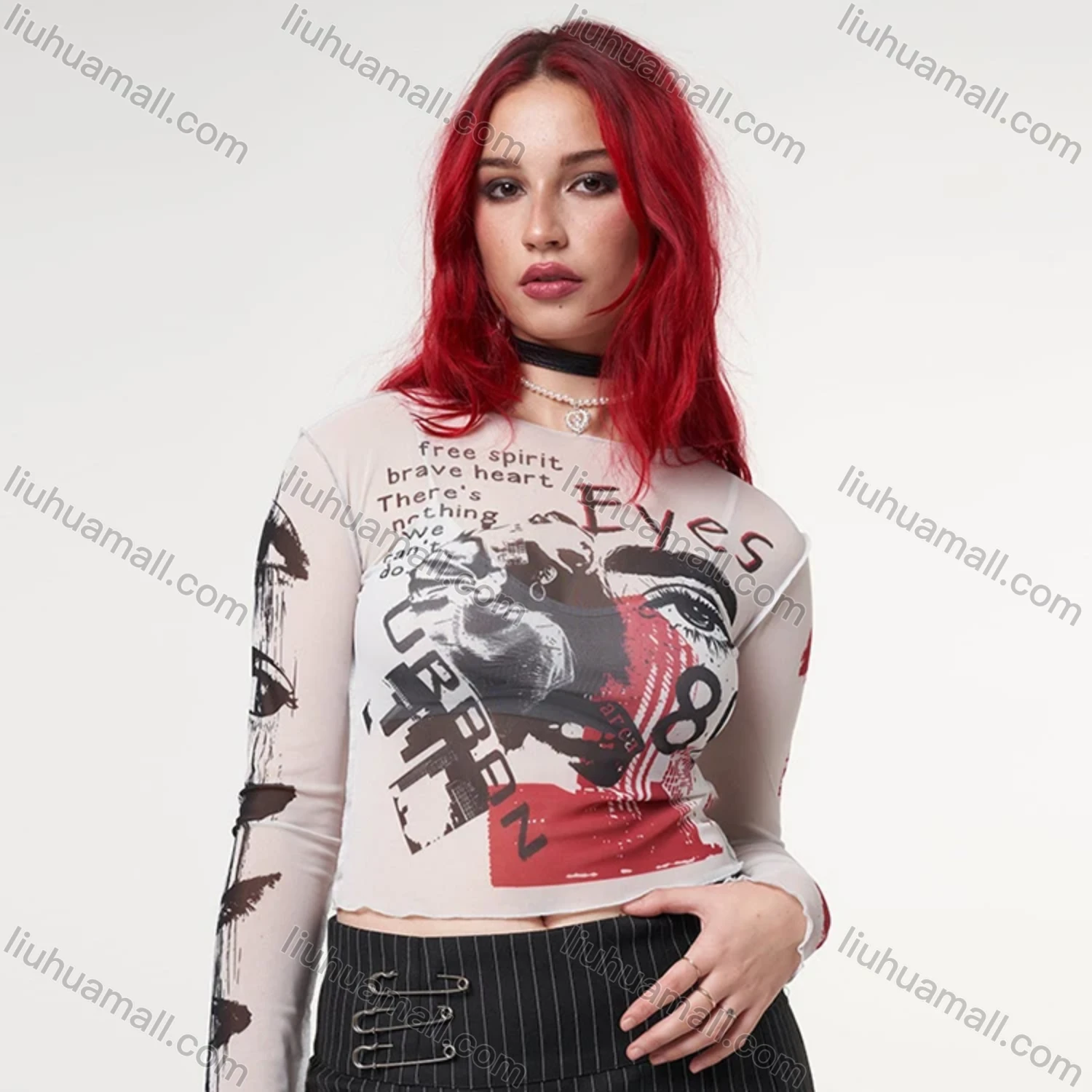 Wholesale Women's Casual Graffiti Allover Print Round Neck Long Sleeve Blouse Q21TP726# - Liuhuamall