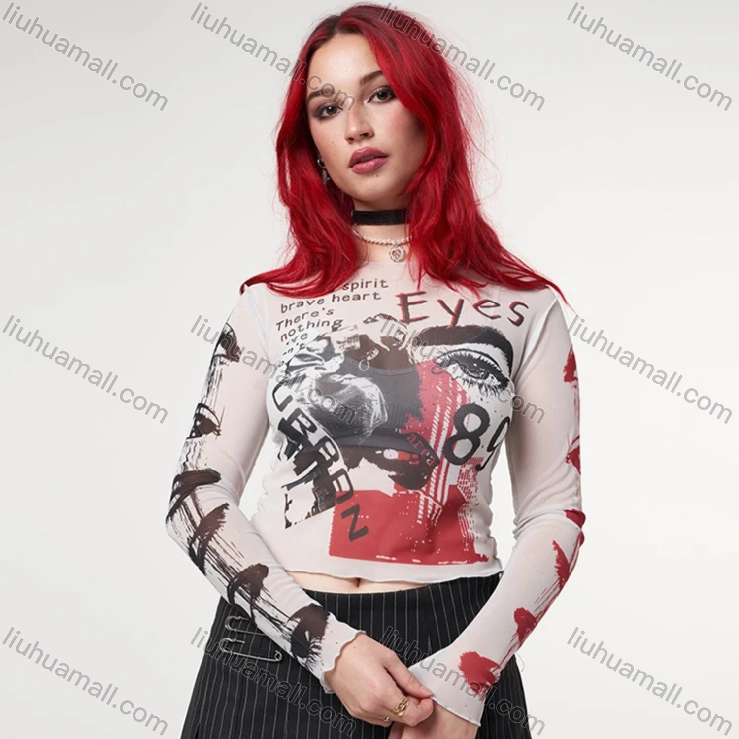 Wholesale Women's Casual Graffiti Allover Print Round Neck Long Sleeve Blouse Q21TP726# - Liuhuamall