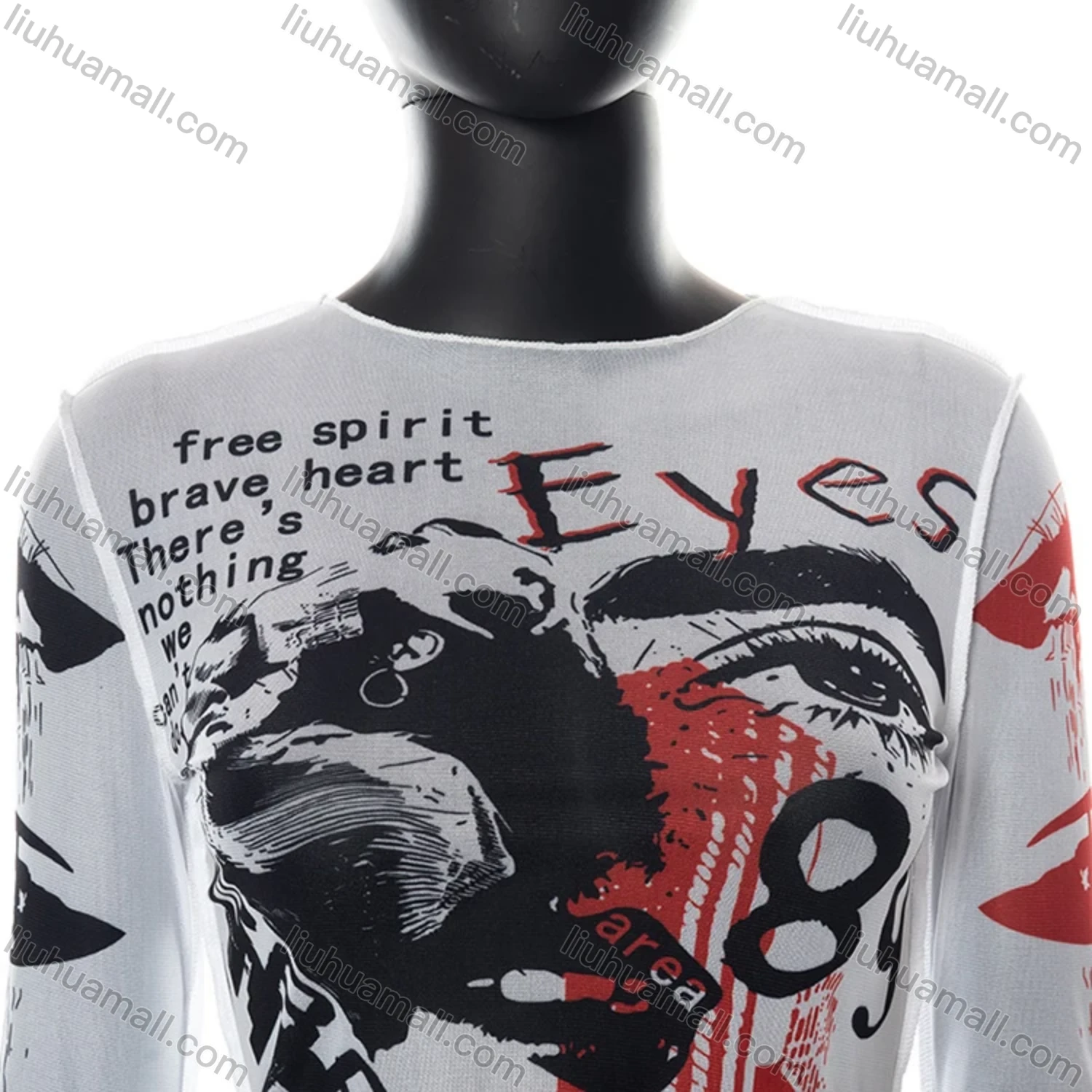 Wholesale Women's Casual Graffiti Allover Print Round Neck Long Sleeve Blouse Q21TP726# - Liuhuamall