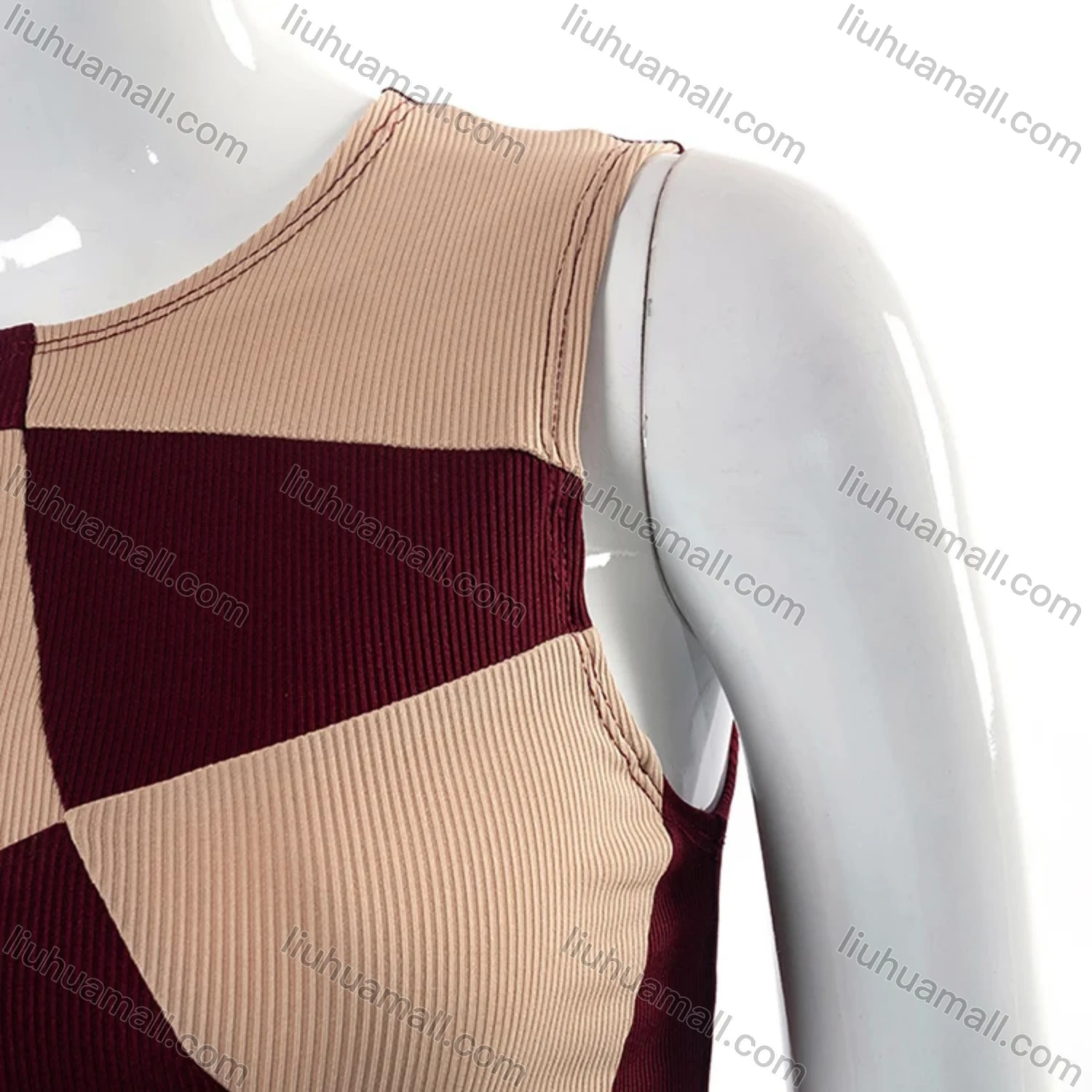 Wholesale Women's Casual Colorblock Round Neck Crop Tank Top W21TP125# - Liuhuamall