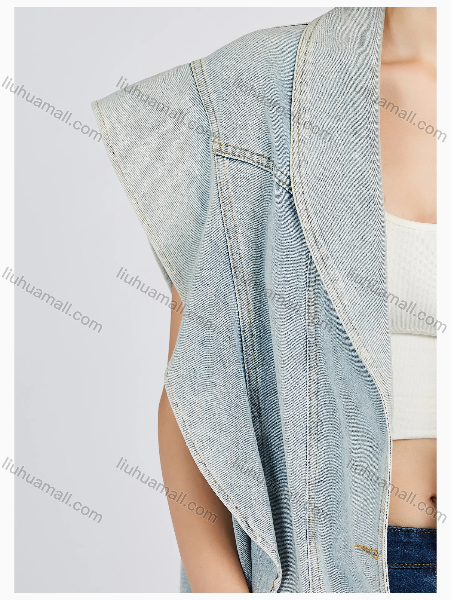 Wholesale Women's Fashion Lapel Bat Sleeve Button Down Plain Denim Jacket & Capris Pants Set - Liuhuamall