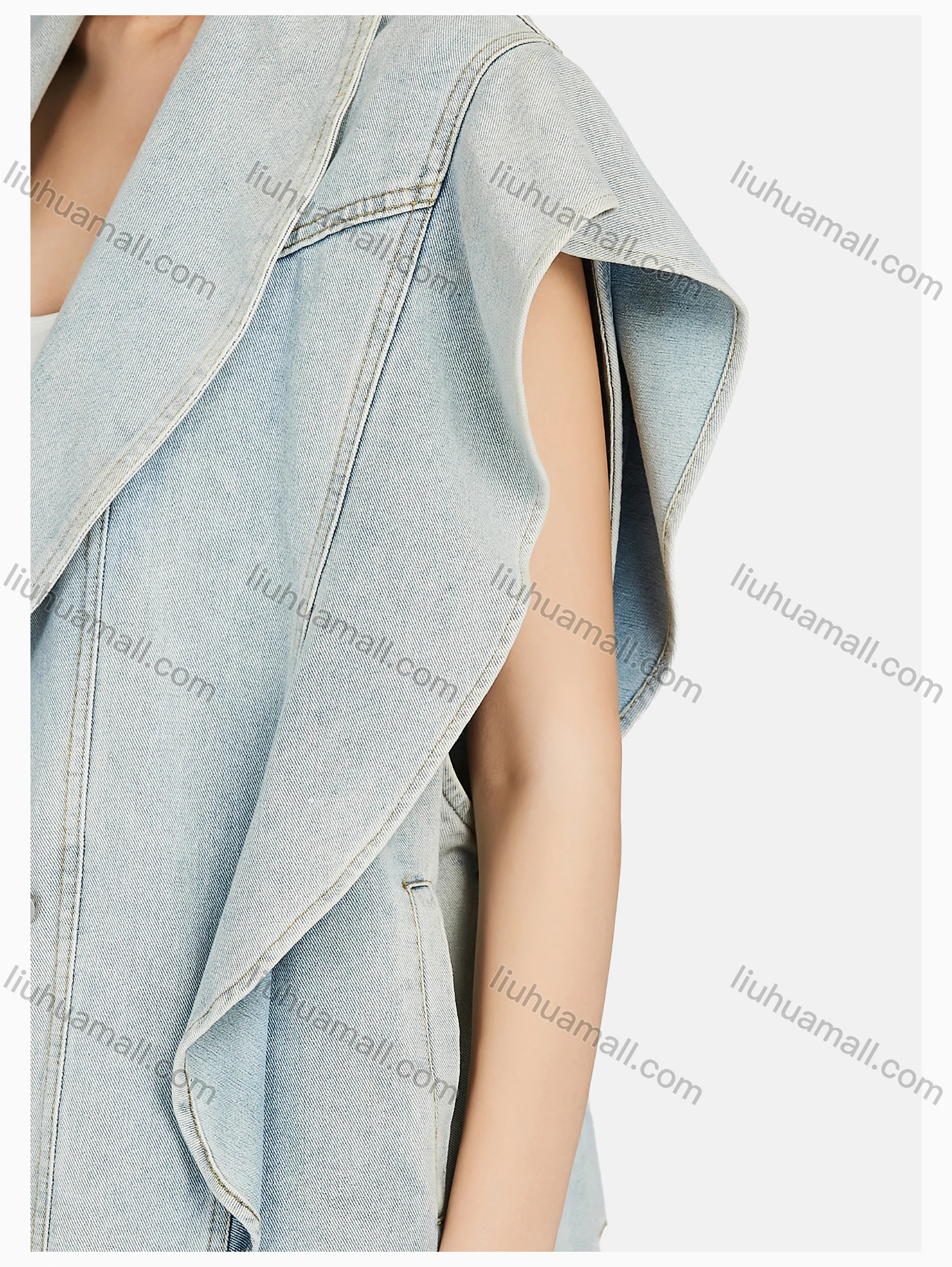 Wholesale Women's Fashion Lapel Bat Sleeve Button Down Plain Denim Jacket & Capris Pants Set - Liuhuamall