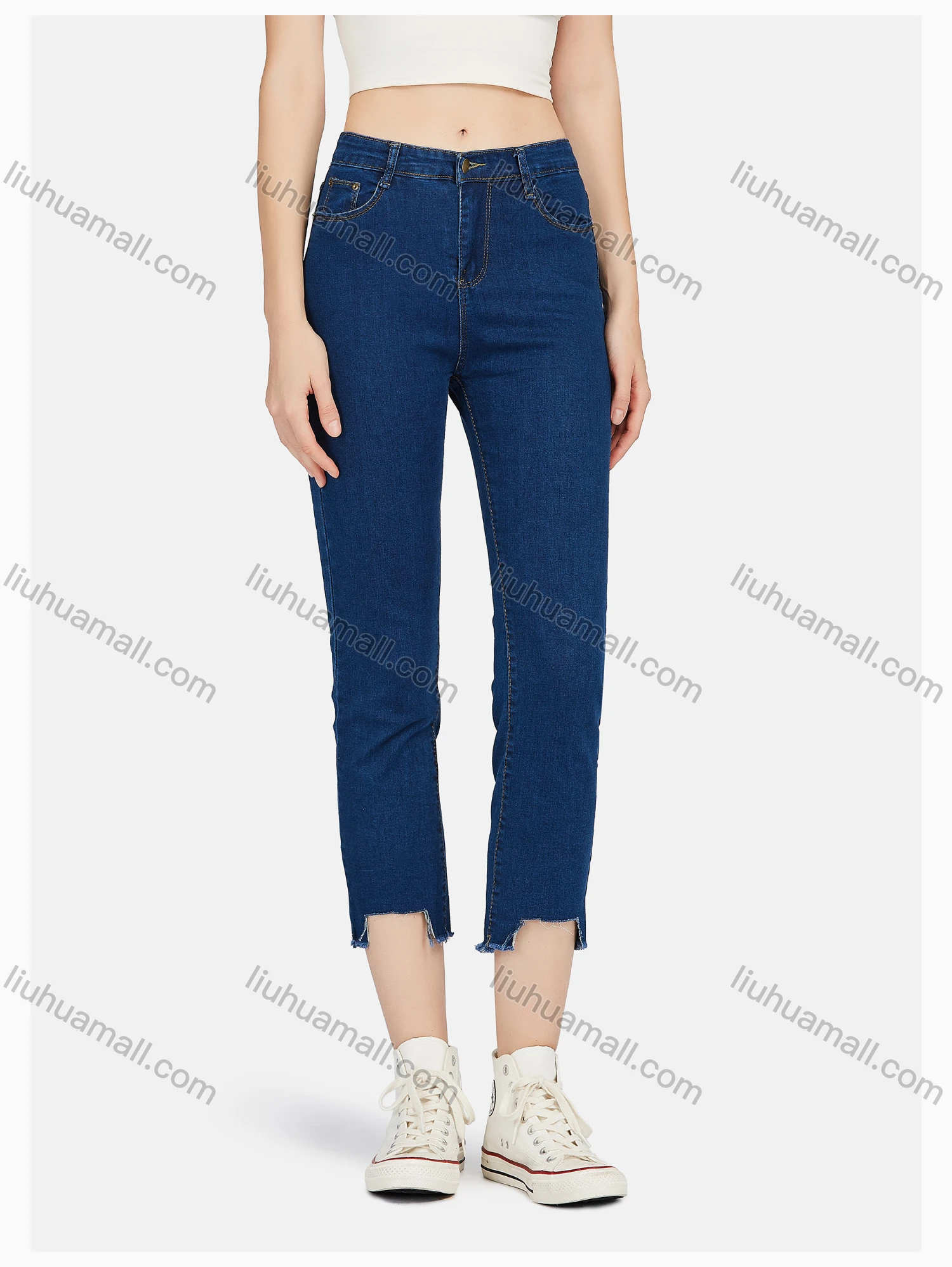 Wholesale Women's Fashion Lapel Button Down Flap Pockets Denim Jacket & Capris Pants Set - Liuhuamall