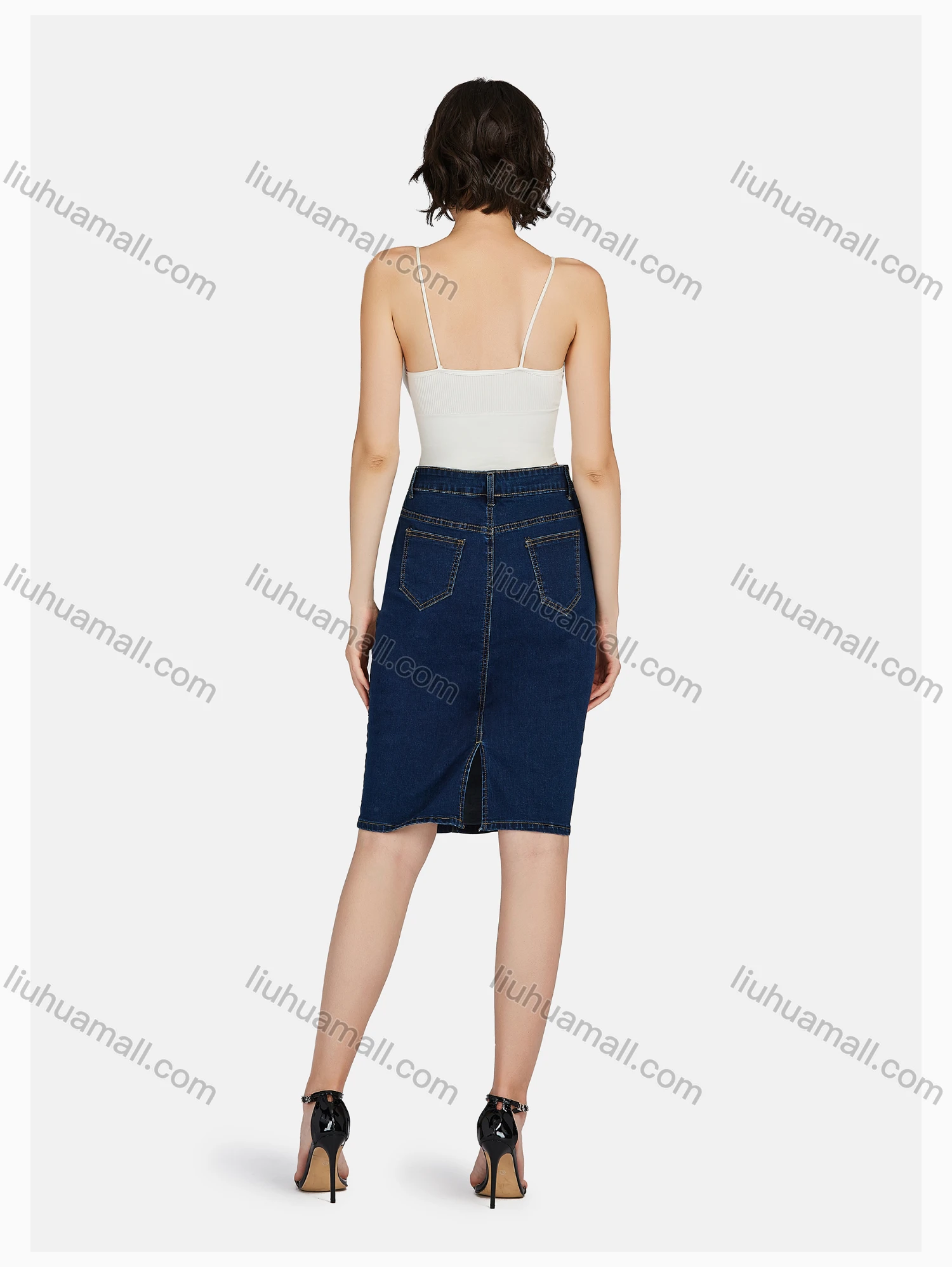 Wholesale Women's Casual Plain Patch Pockets Pencil Skirt - Liuhuamall