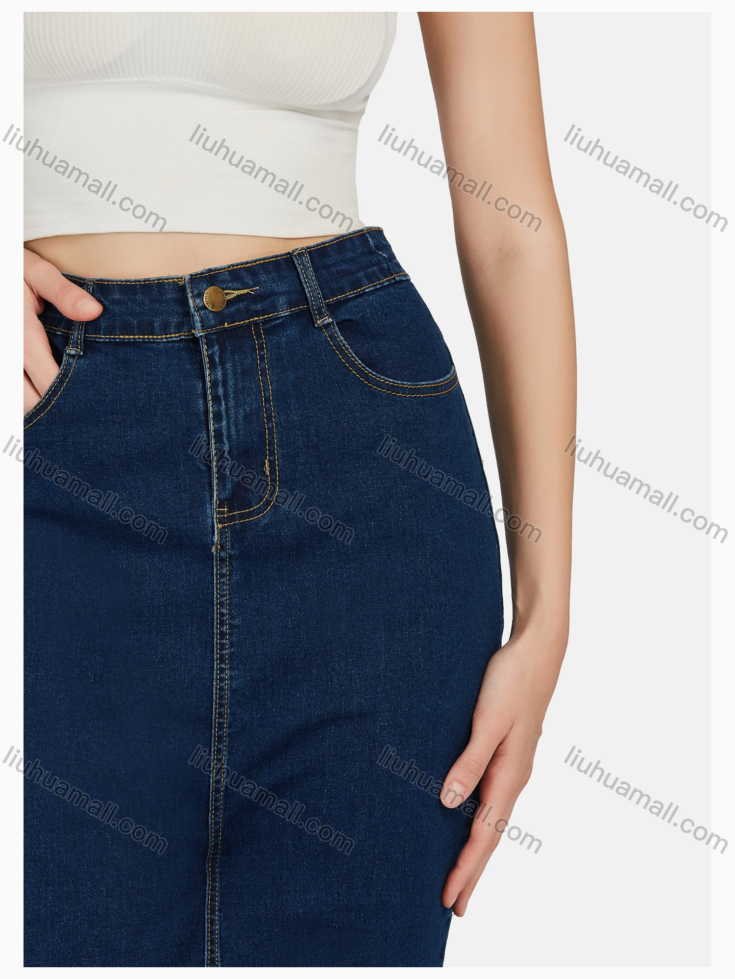 Wholesale Women's Casual Plain Patch Pockets Pencil Skirt - Liuhuamall