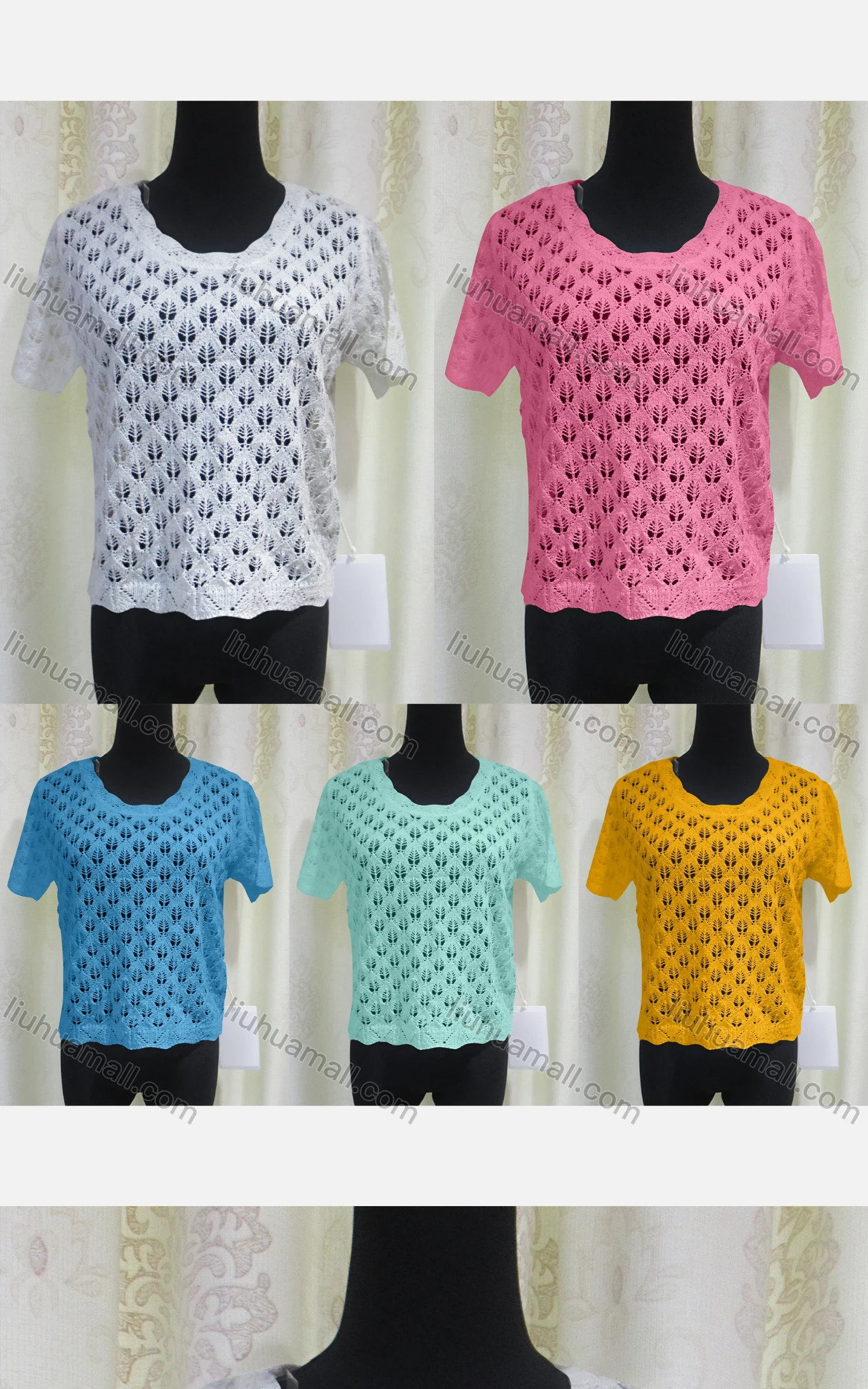 Wholesale Women's Casual Round Neck Hollow Out Plain Knit Top - Liuhuamall