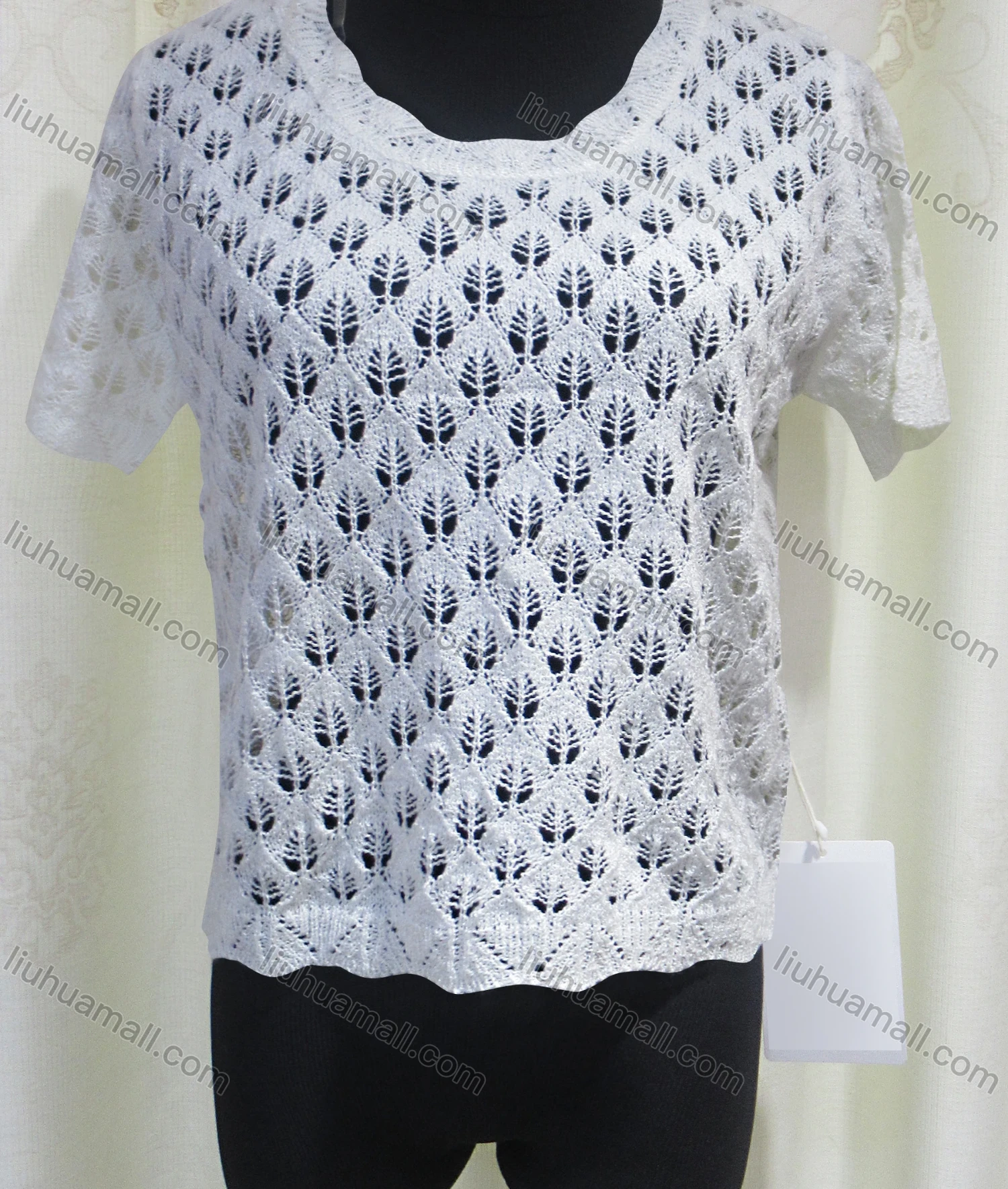 Wholesale Women's Casual Round Neck Hollow Out Plain Knit Top - Liuhuamall