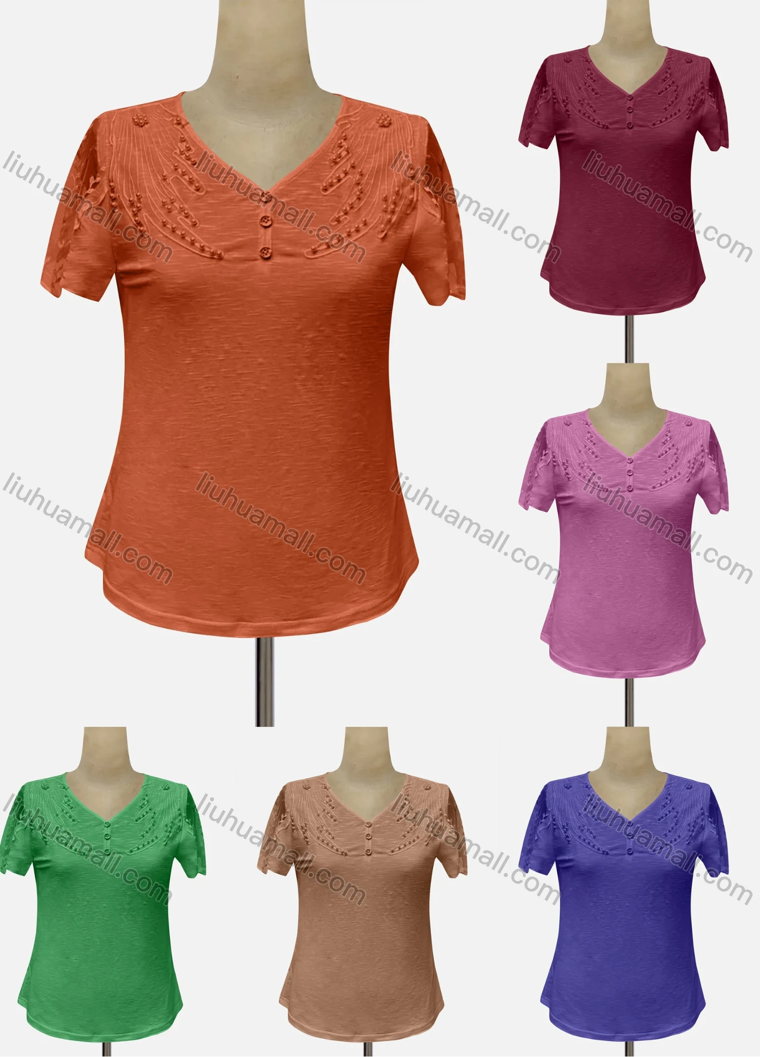 Wholesale Women's Casual V Neck Button Decor Beaded Knit Blouse - Liuhuamall