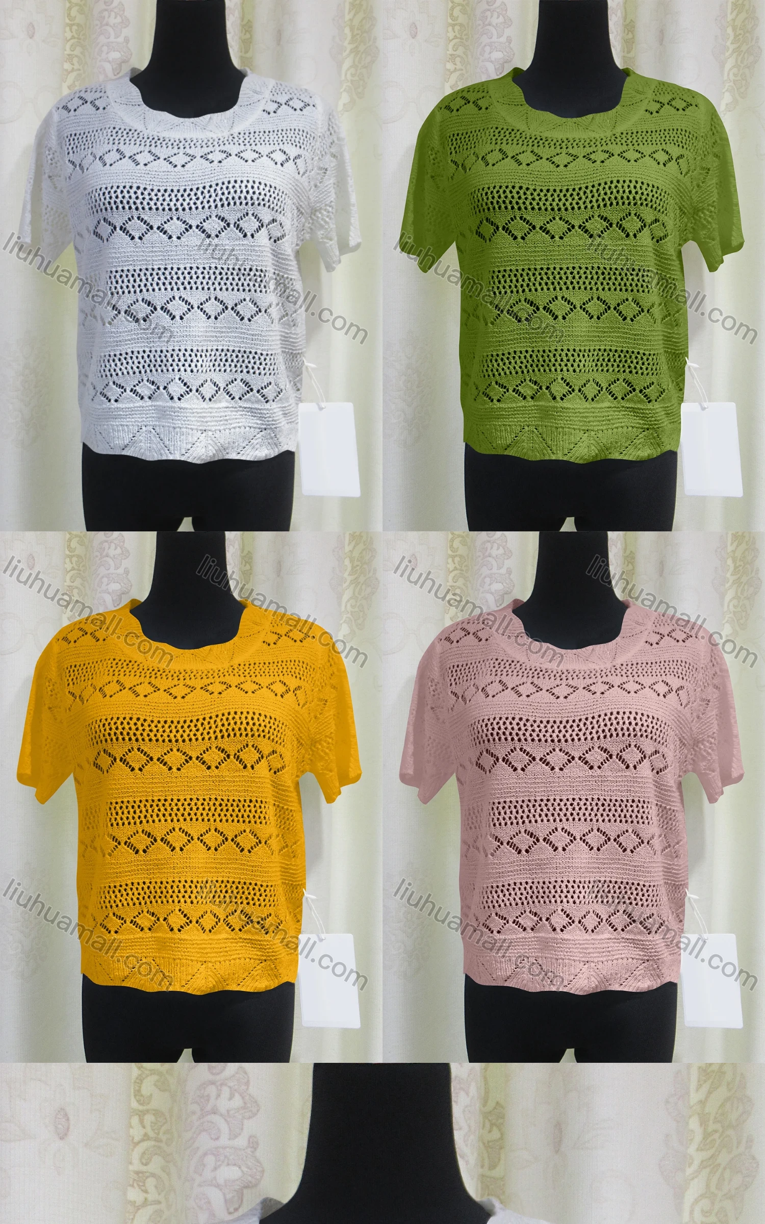 Wholesale Women's Casual Round Neck Hollow Out Plain Knit Top - Liuhuamall