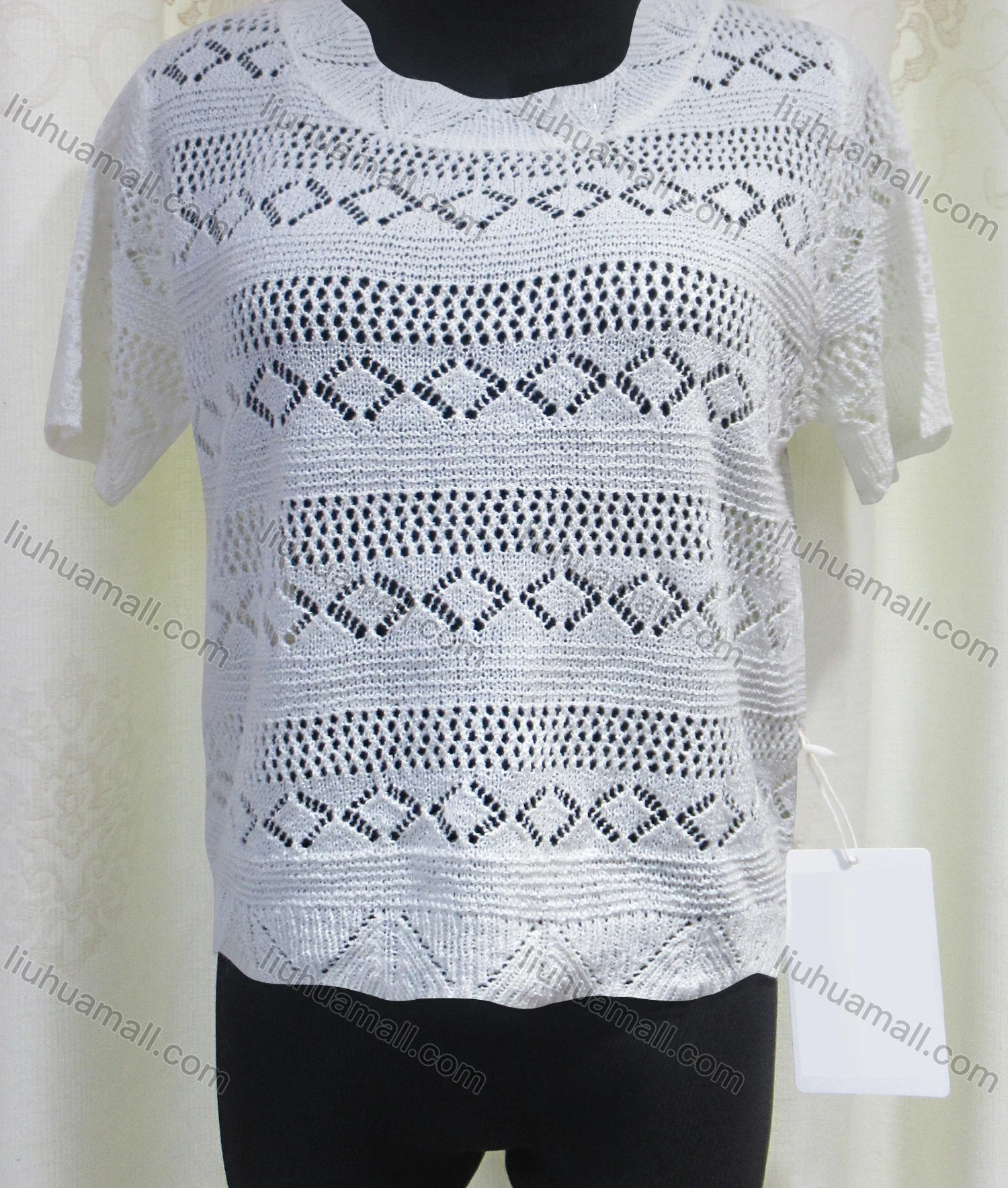 Wholesale Women's Casual Round Neck Hollow Out Plain Knit Top - Liuhuamall