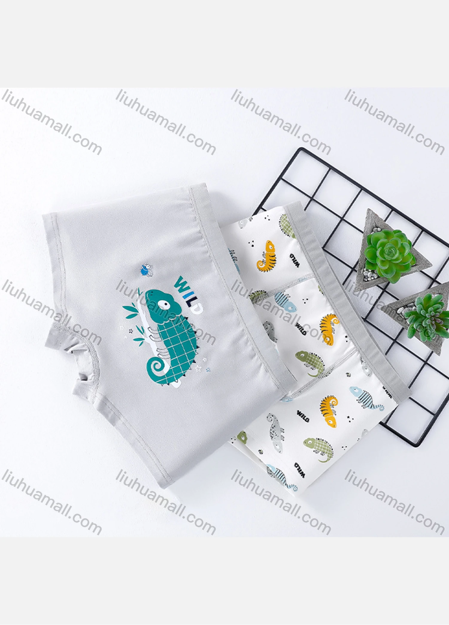 Wholesale Boys Cute Graphic Elastic Waistband Boyshort Underwear Panties (2 Pieces of Pack) - Liuhuamall