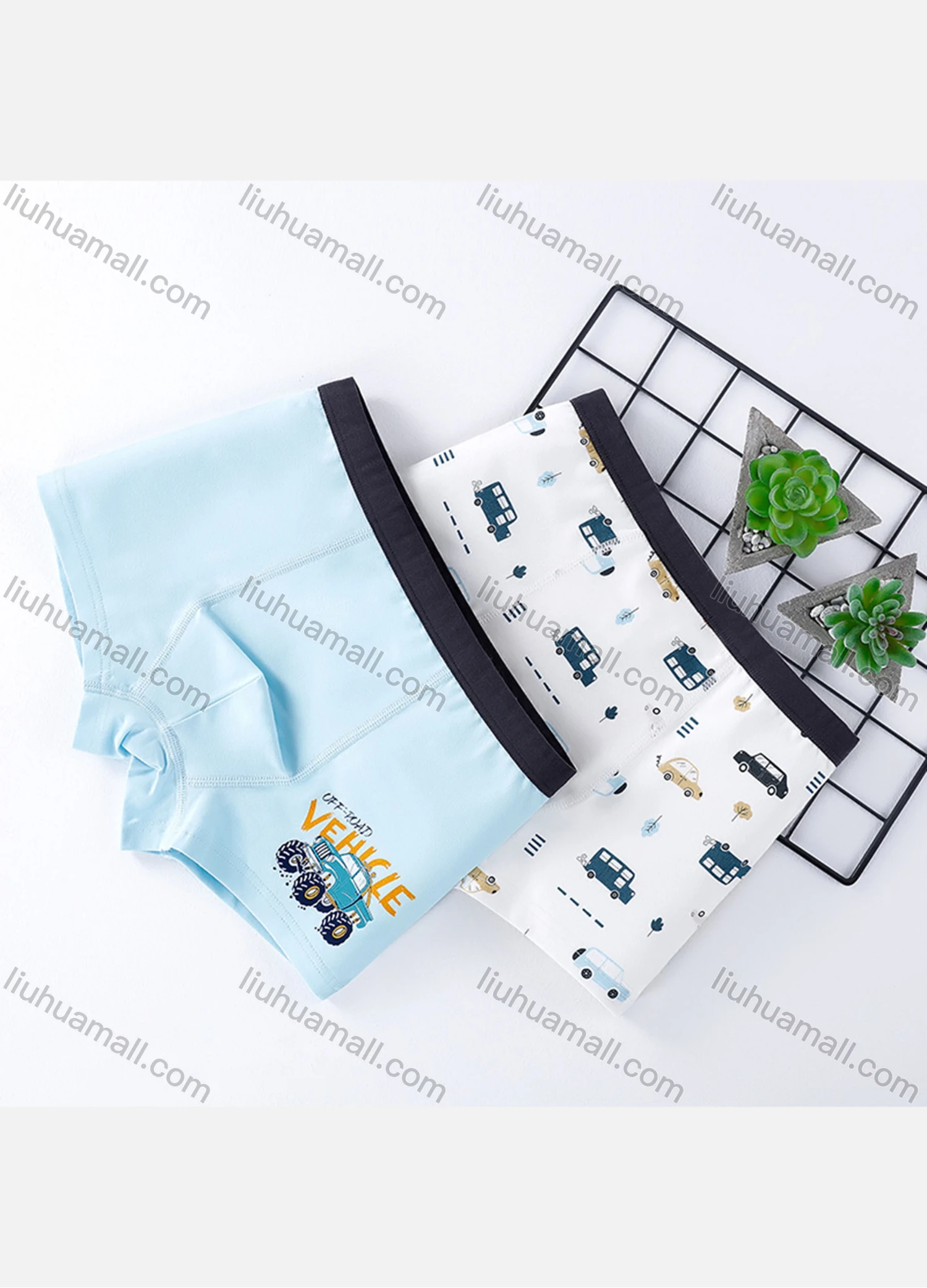 Wholesale Boys Cute Graphic Elastic Waistband Boyshort Underwear Panties (2 Pieces of Pack) - Liuhuamall