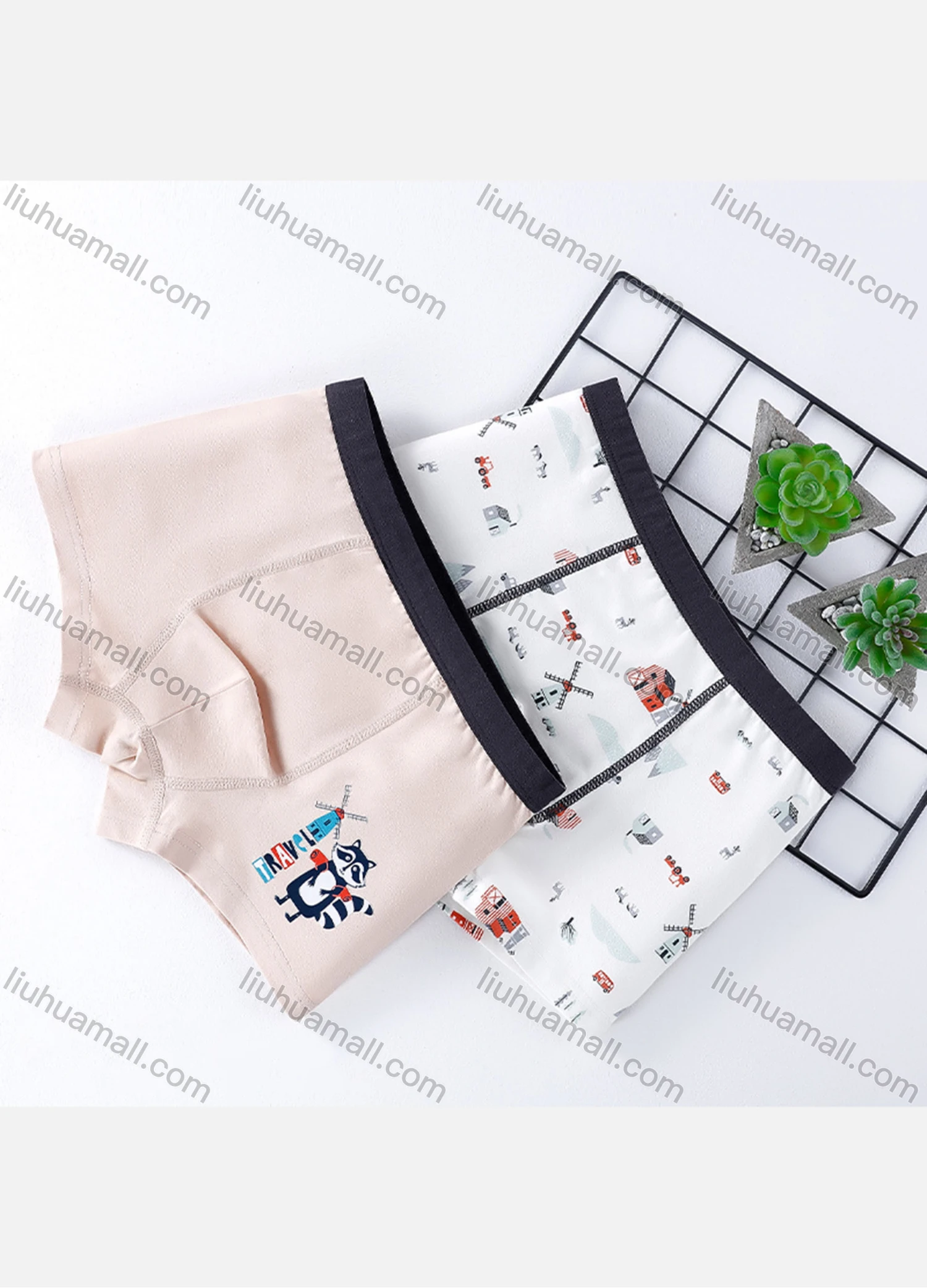 Wholesale Boys Cute Graphic Elastic Waistband Boyshort Underwear Panties (2 Pieces of Pack) - Liuhuamall