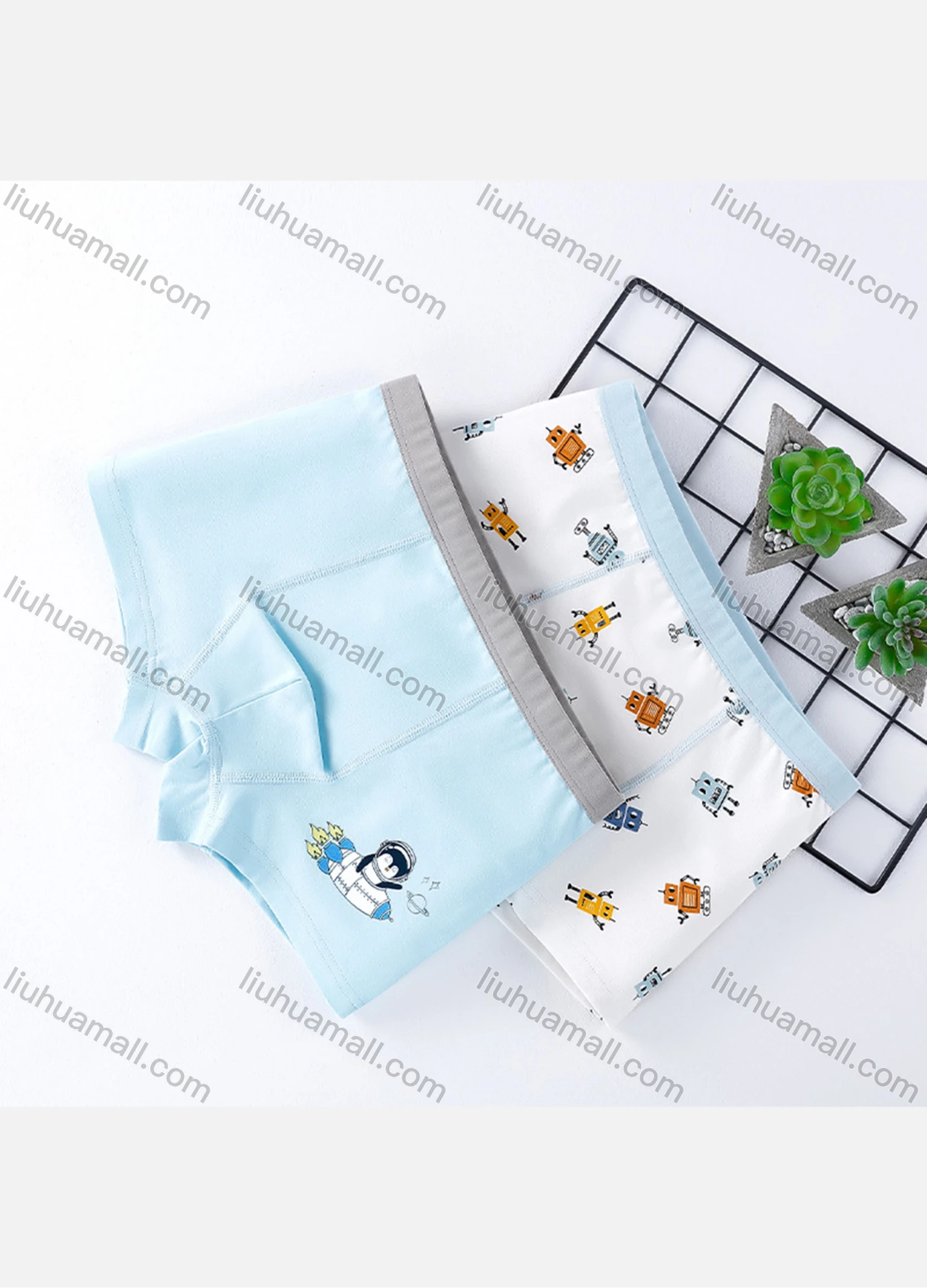 Wholesale Boys Cute Graphic Elastic Waistband Boyshort Underwear Panties (2 Pieces of Pack) - Liuhuamall