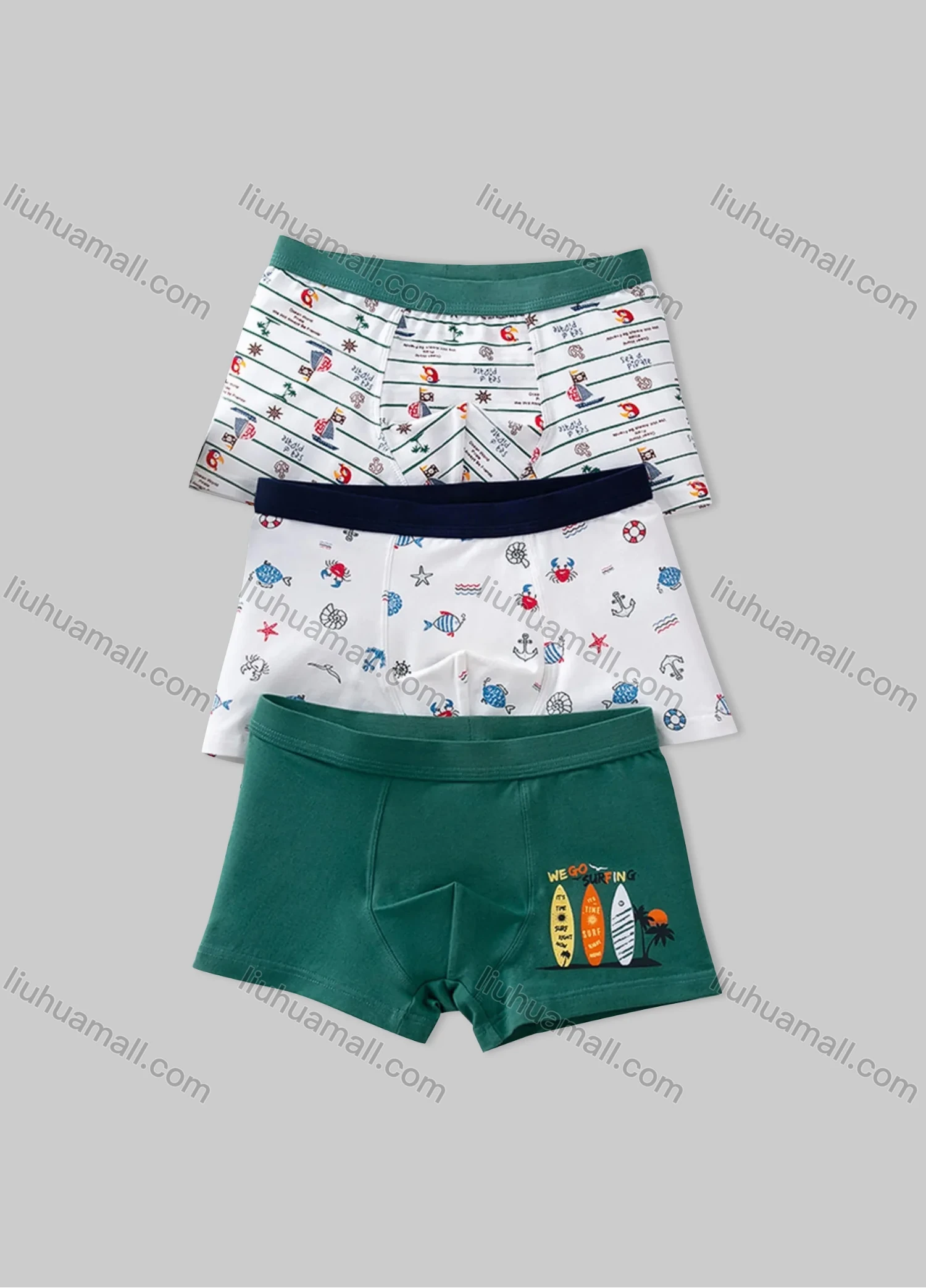 Wholesale Boys Cute Graphic Elastic Waistband Boyshort Underwear Panties (3 Pieces of Pack) N503# - Liuhuamall