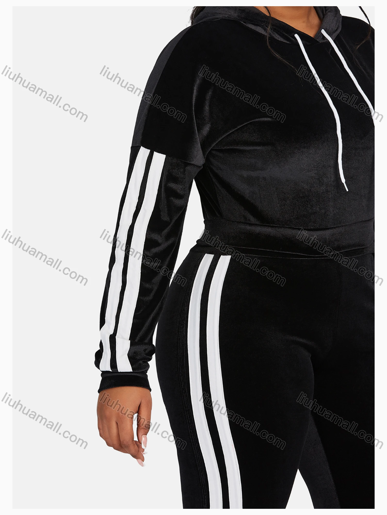 Wholesale Women's Sport Striped Hooded Long Sleeve Crop Top & Pant Sets - Liuhuamall