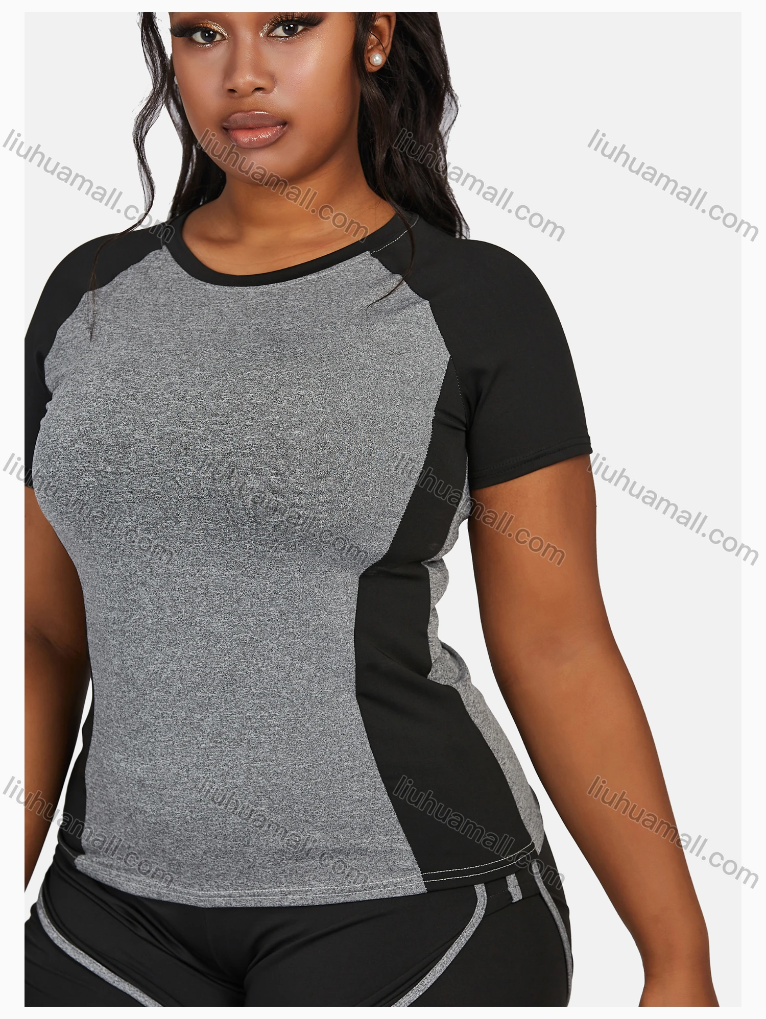 Wholesale Women's Sport Striped Colorblock Crop T-Shirt & Shorts Sets - Liuhuamall