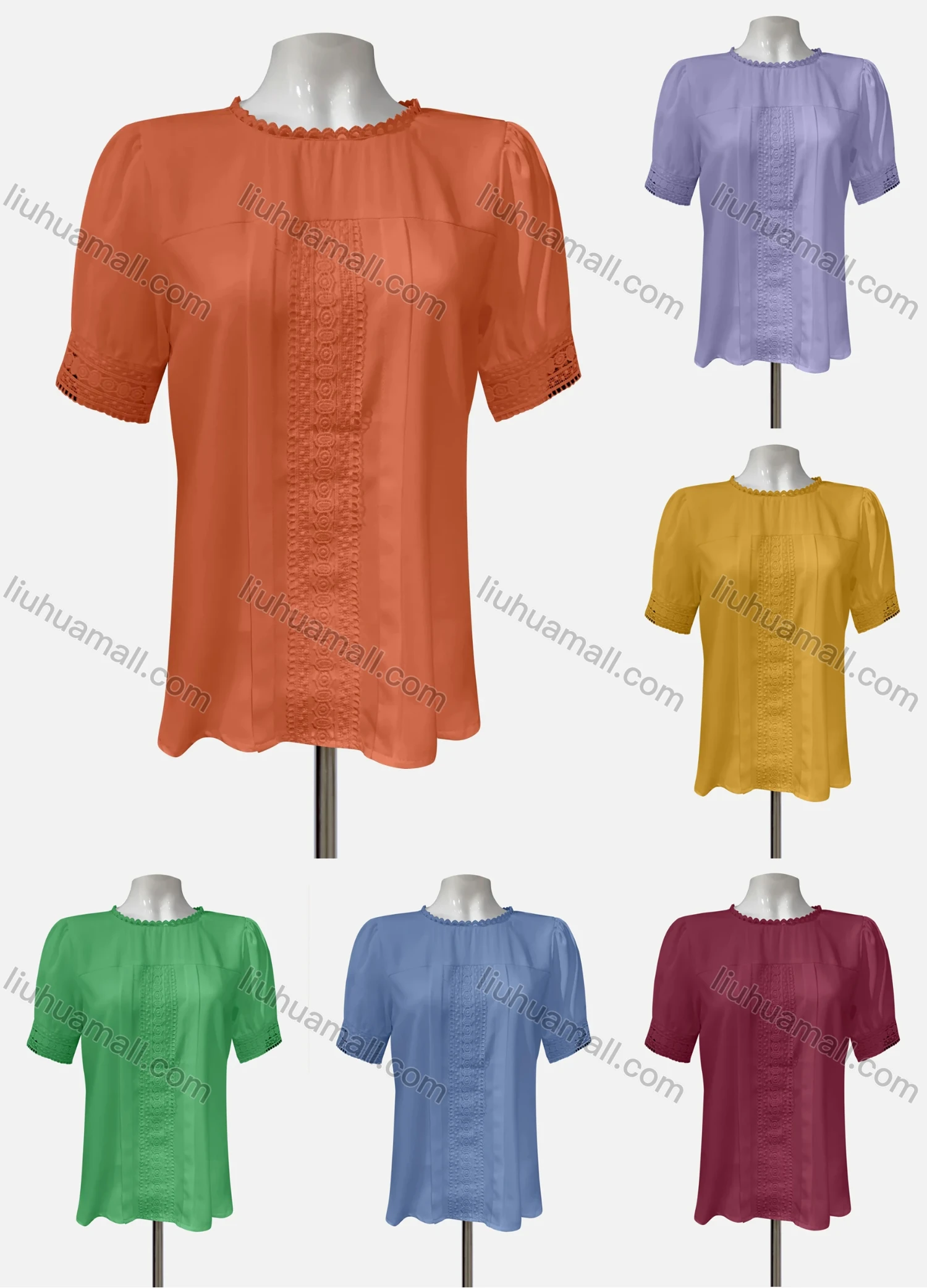 Wholesale Women's Casual Crew Neck Short Sleeve Appliques Knit Blouse - Liuhuamall