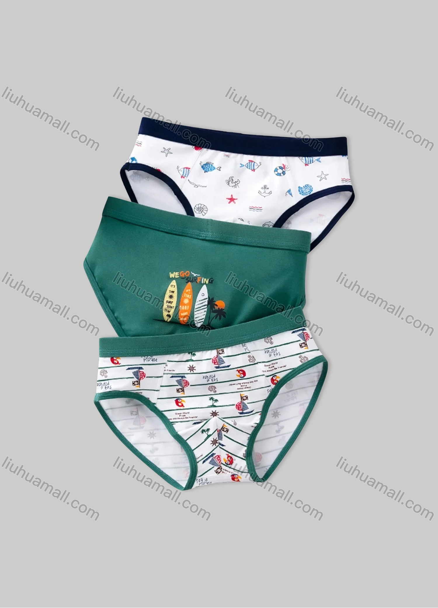 Wholesale Boys Assorted Colors Graphic Elastic Waistband Underwear Briefs(3 Pieces of Pack) N1503# - Liuhuamall