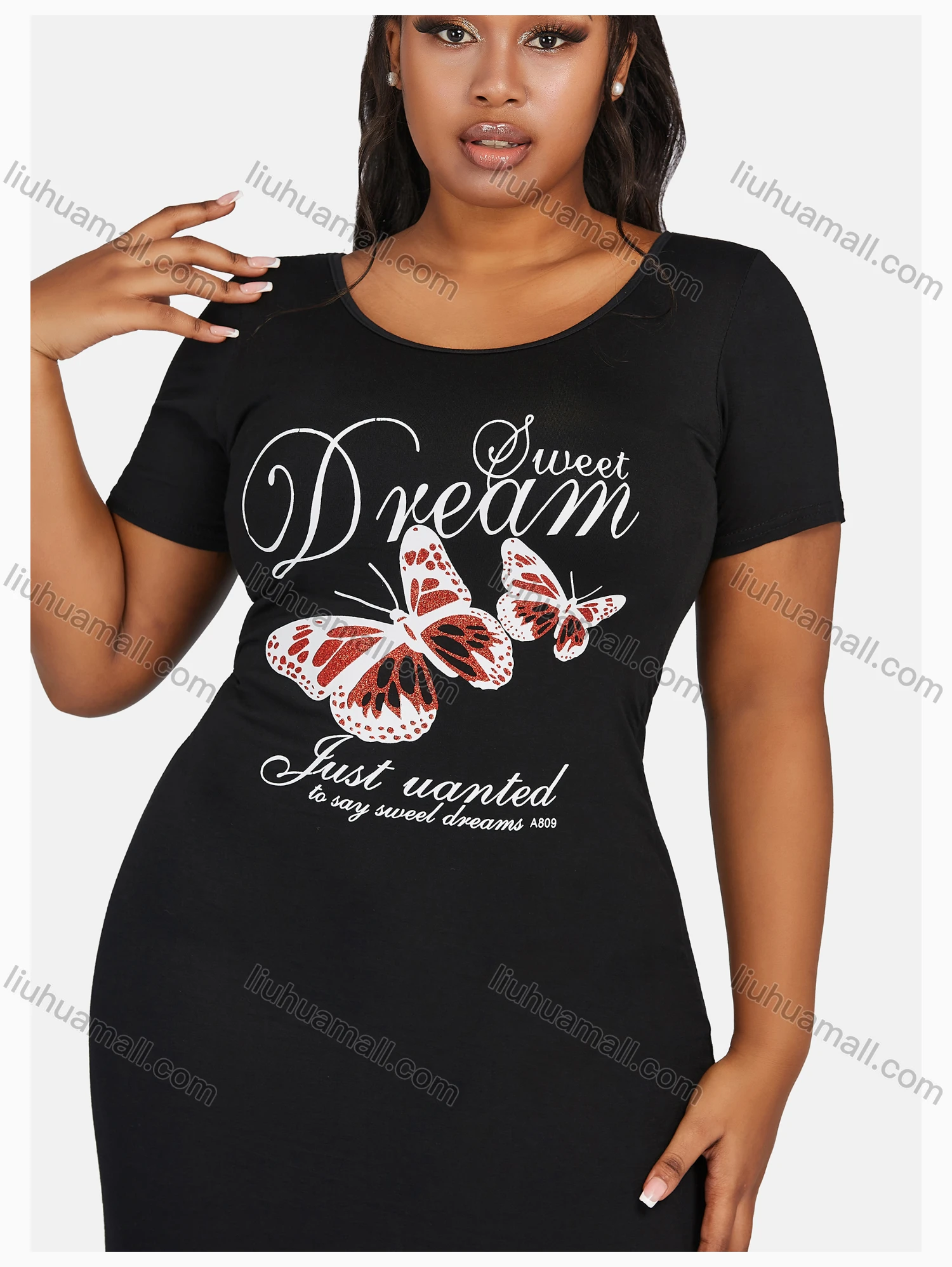 Wholesale Women's Causal Butterfly Letter Print Short Sleeve Maxi Dress - Liuhuamall