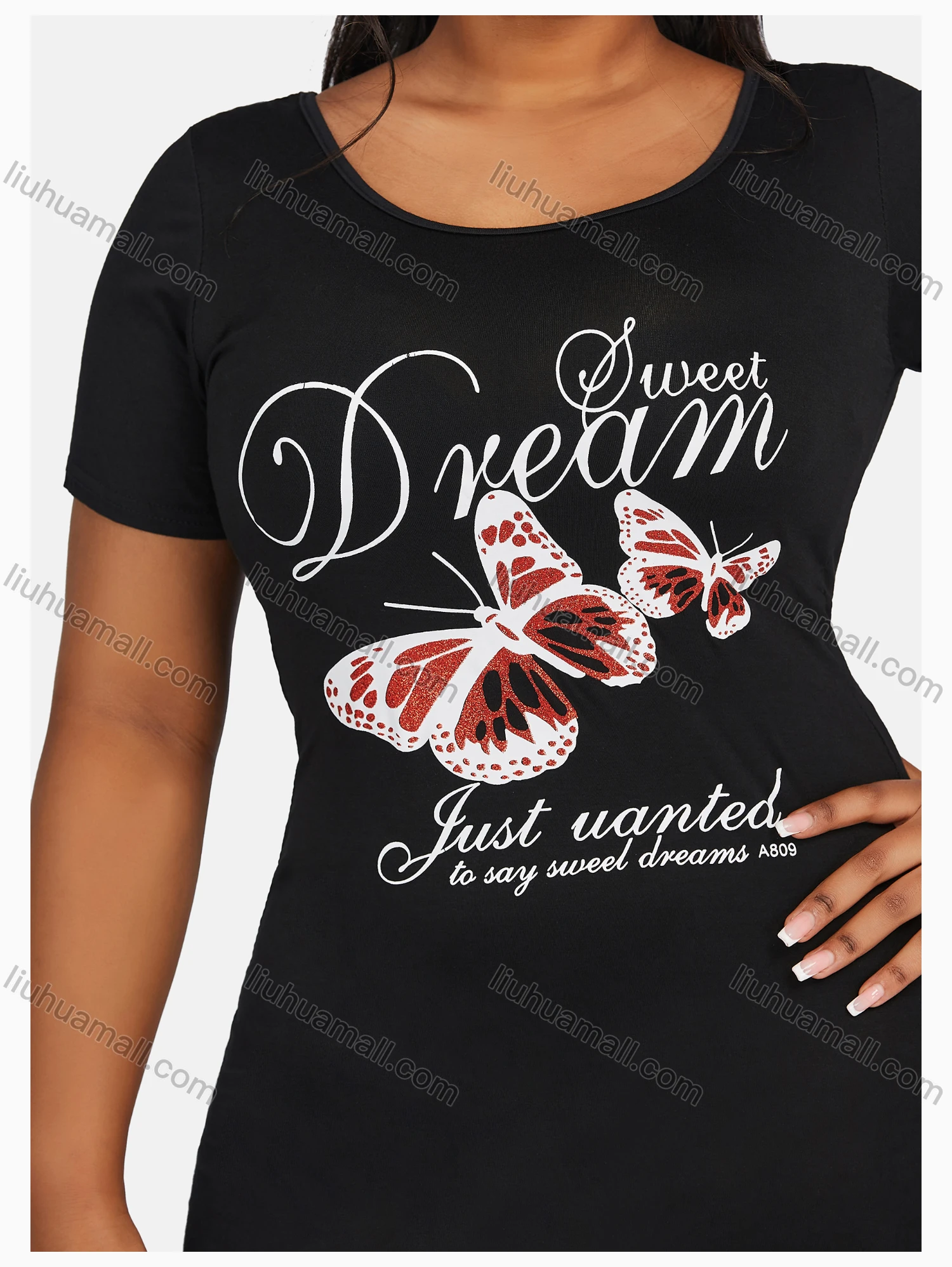 Wholesale Women's Causal Butterfly Letter Print Short Sleeve Maxi Dress - Liuhuamall