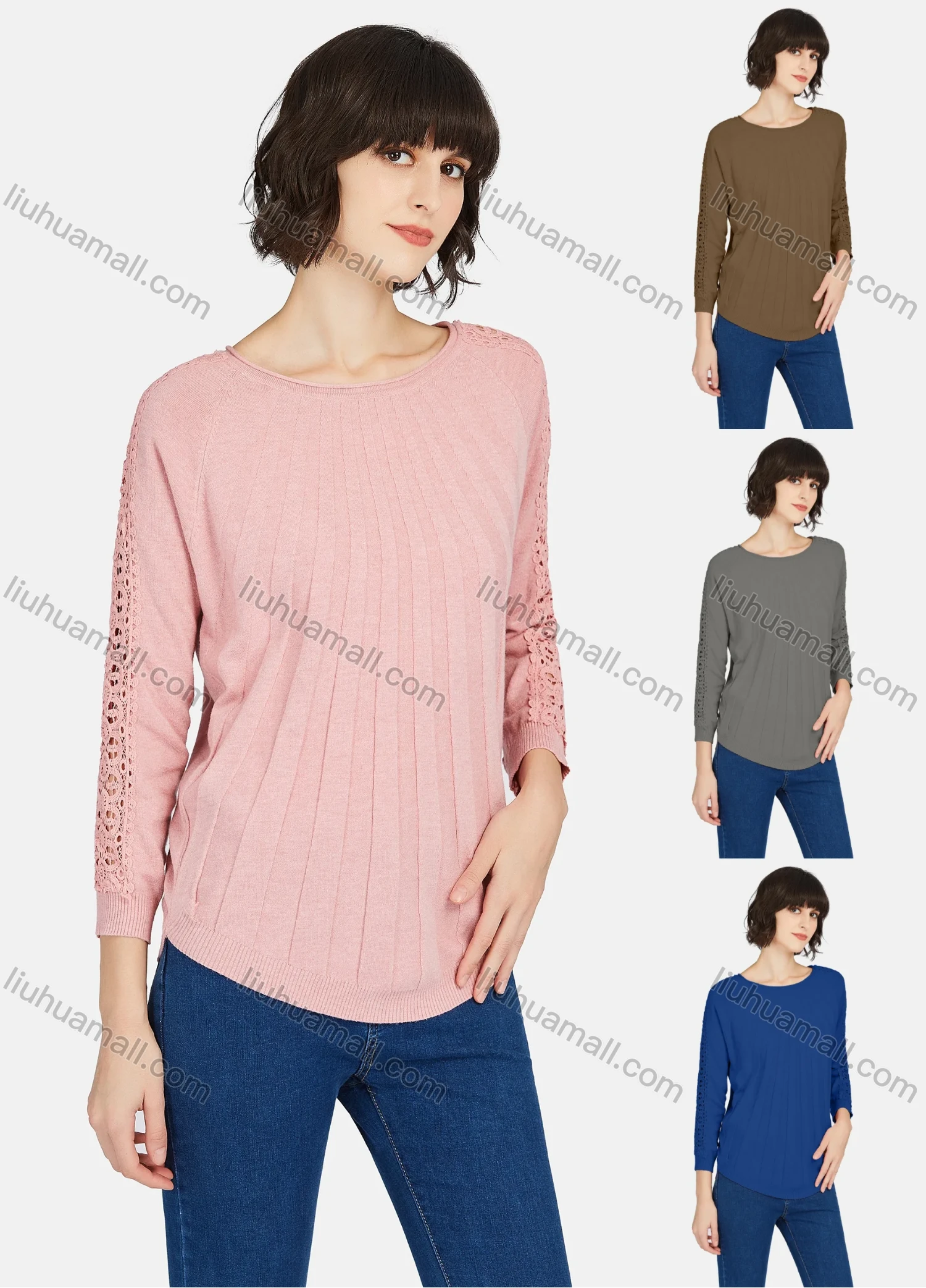 Wholesale Women's Causal Long Sleeve Hollow Out Plain Knit Sweater - Liuhuamall