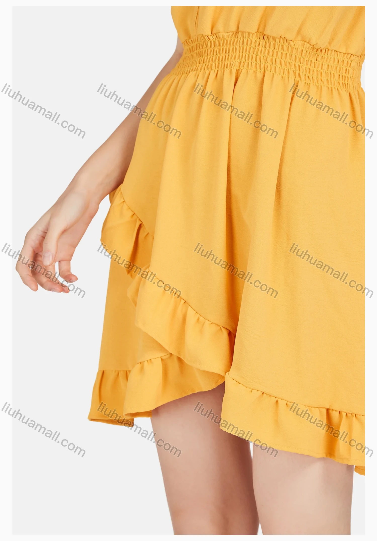 Wholesale Women's Casual Wrap V Neck Cap Sleeve Ruffle Hem Plain Short Dress - Liuhuamall