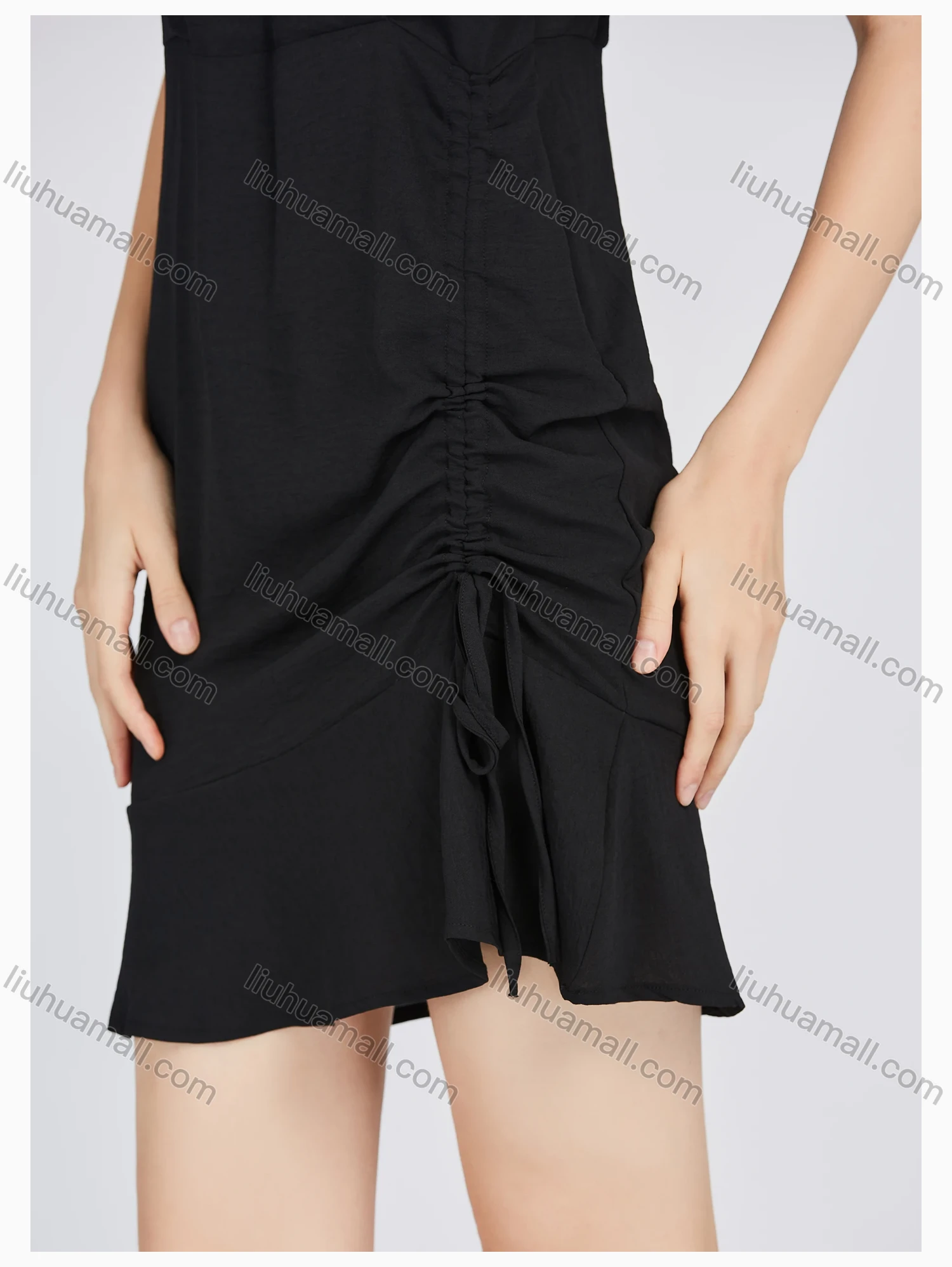 Wholesale Women's Casual Butterfly Sleeve Drawstring Plain Ruched Short Dress - Liuhuamall