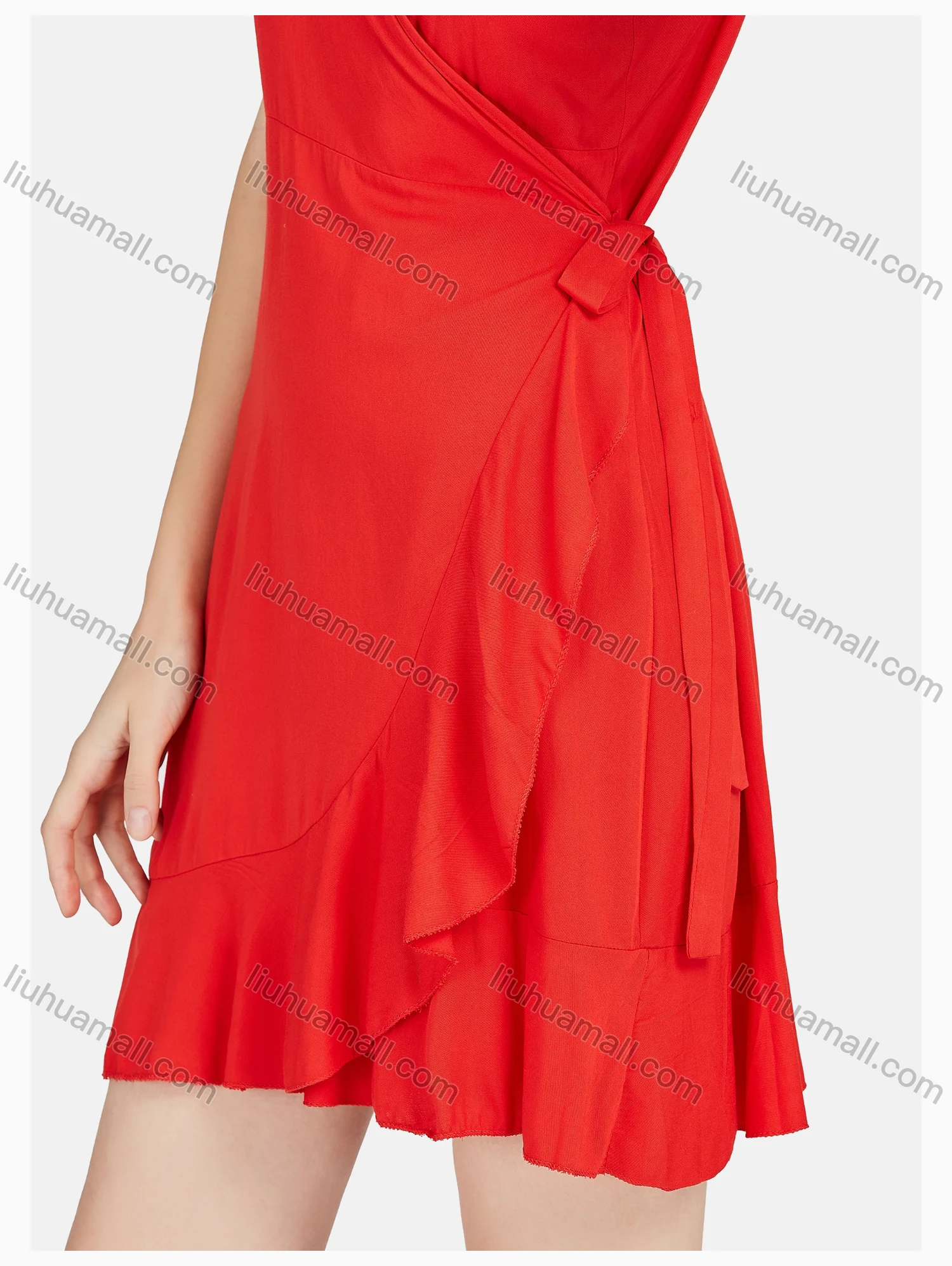 Wholesale Women's Casual V Neck Wrap Ruffle Hem Lace Up Short Cami Dress - Liuhuamall