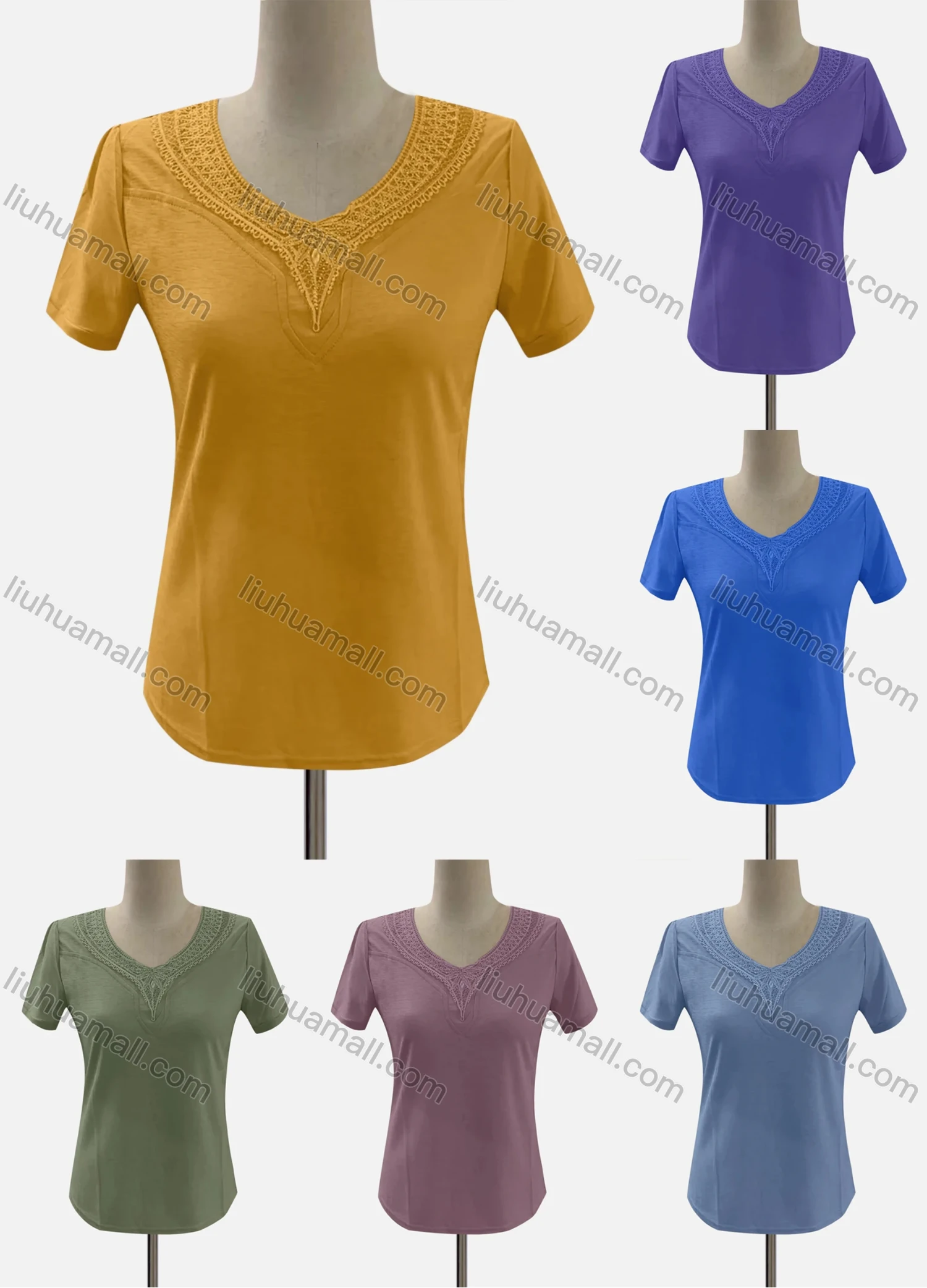 Wholesale Women's Casual Crew Neck Short Sleeve Appliques Blouse - Liuhuamall