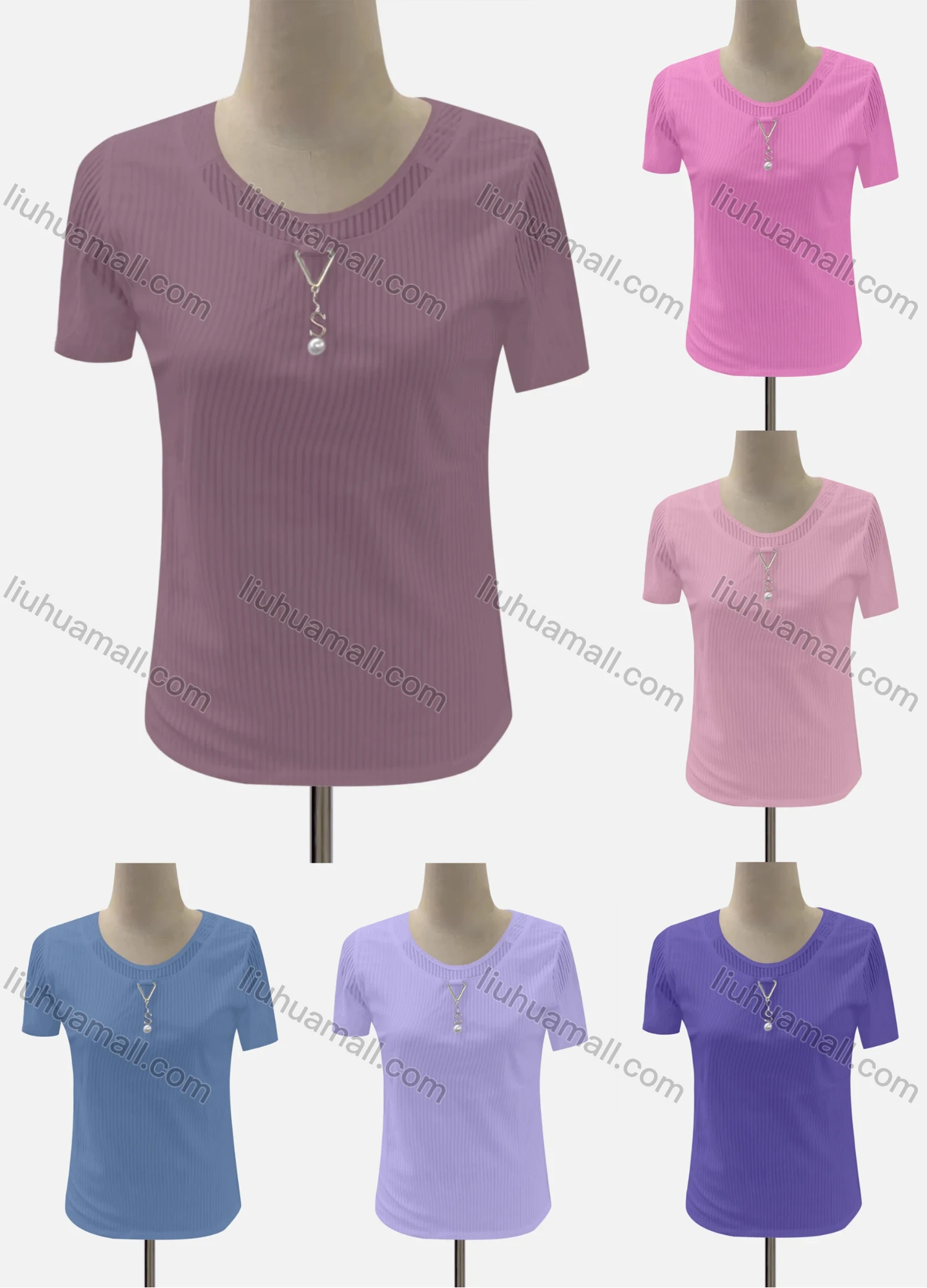 Wholesale Women's Casual Crew Neck Short Sleeve Blouse - Liuhuamall