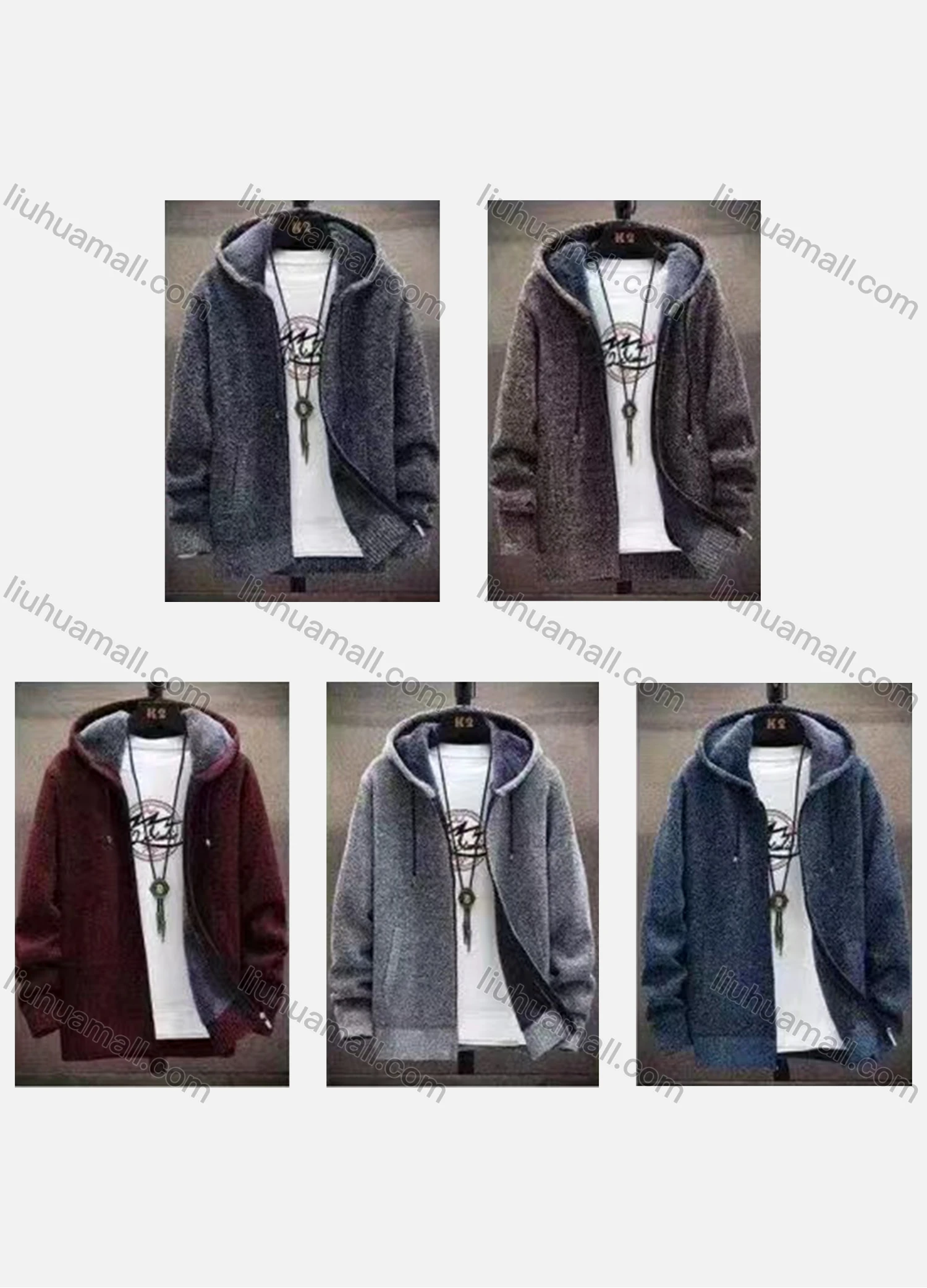 Wholesale Men's Casual Long Sleeve Zipper Plush Hooded Long Jackets With Thermal Lined - Liuhuamall