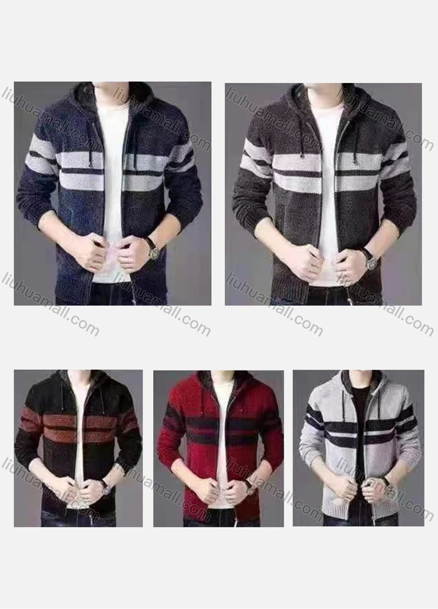 Wholesale Men's Casual Long Sleeve Zipper Colorblock Hooded Jackets With Thermal Lined - Liuhuamall