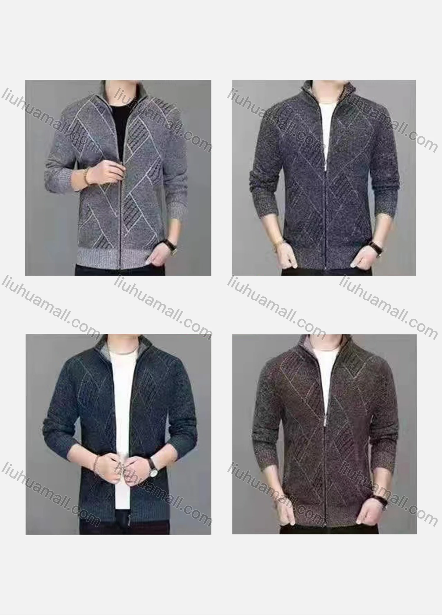 Wholesale Men's Casual Long Sleeve Stand Collar Zipper Geometric Pattern Jackets With Thermal Lined - Liuhuamall