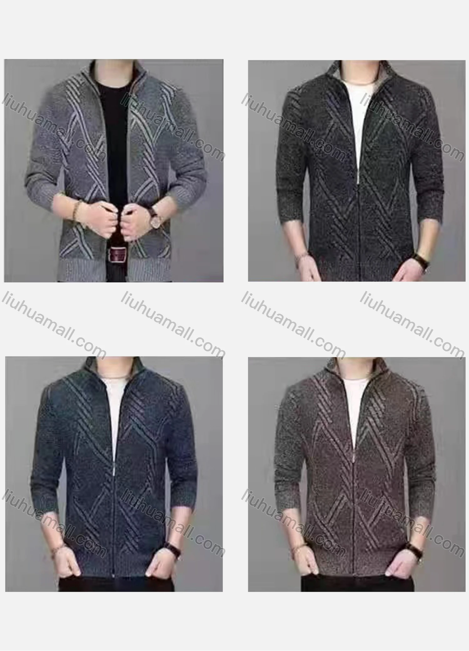 Wholesale Men's Casual Long Sleeve Stand Collar Zipper Geometric Pattern Jackets With Thermal Lined - Liuhuamall