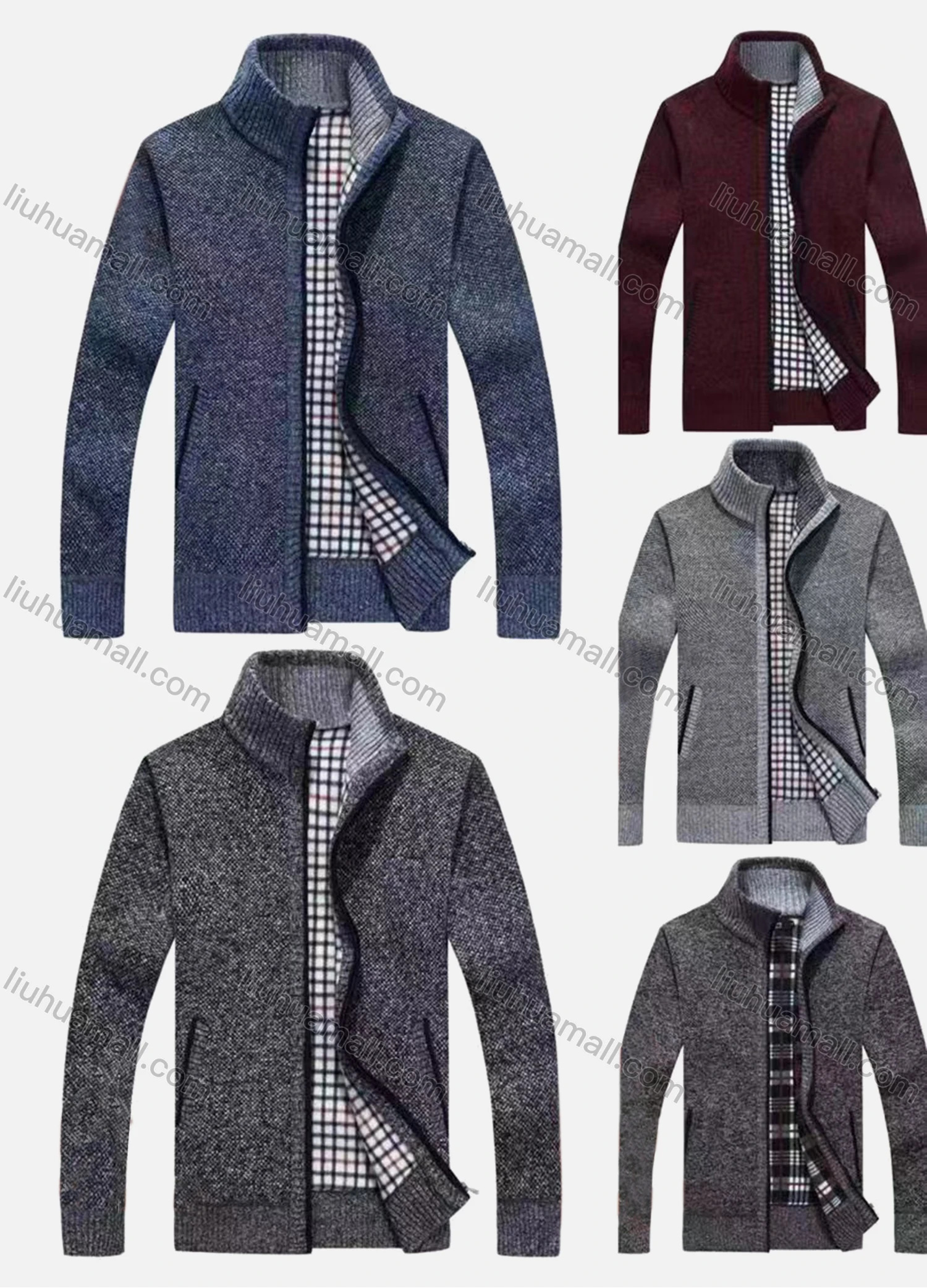 Wholesale Men's Casual Long Sleeve Stand Collar Zipper Jackets With Thermal Lined - Liuhuamall