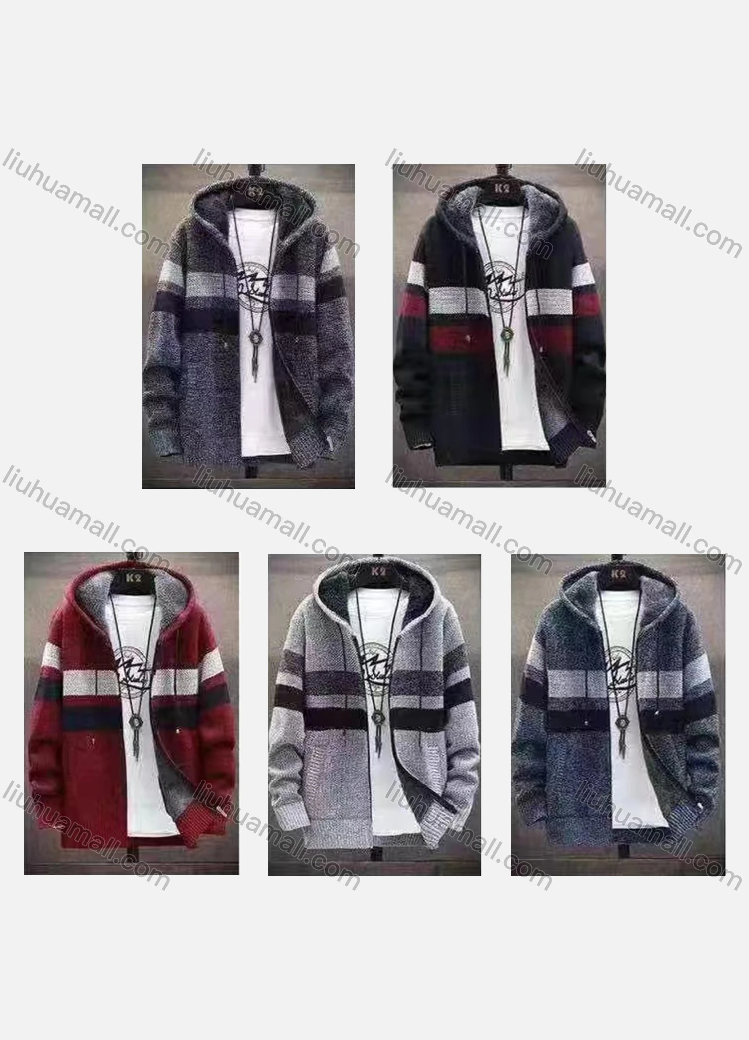 Wholesale Men's Casual Long Sleeve Zipper Colorblock Long Hooded Jackets With Thermal Lined - Liuhuamall