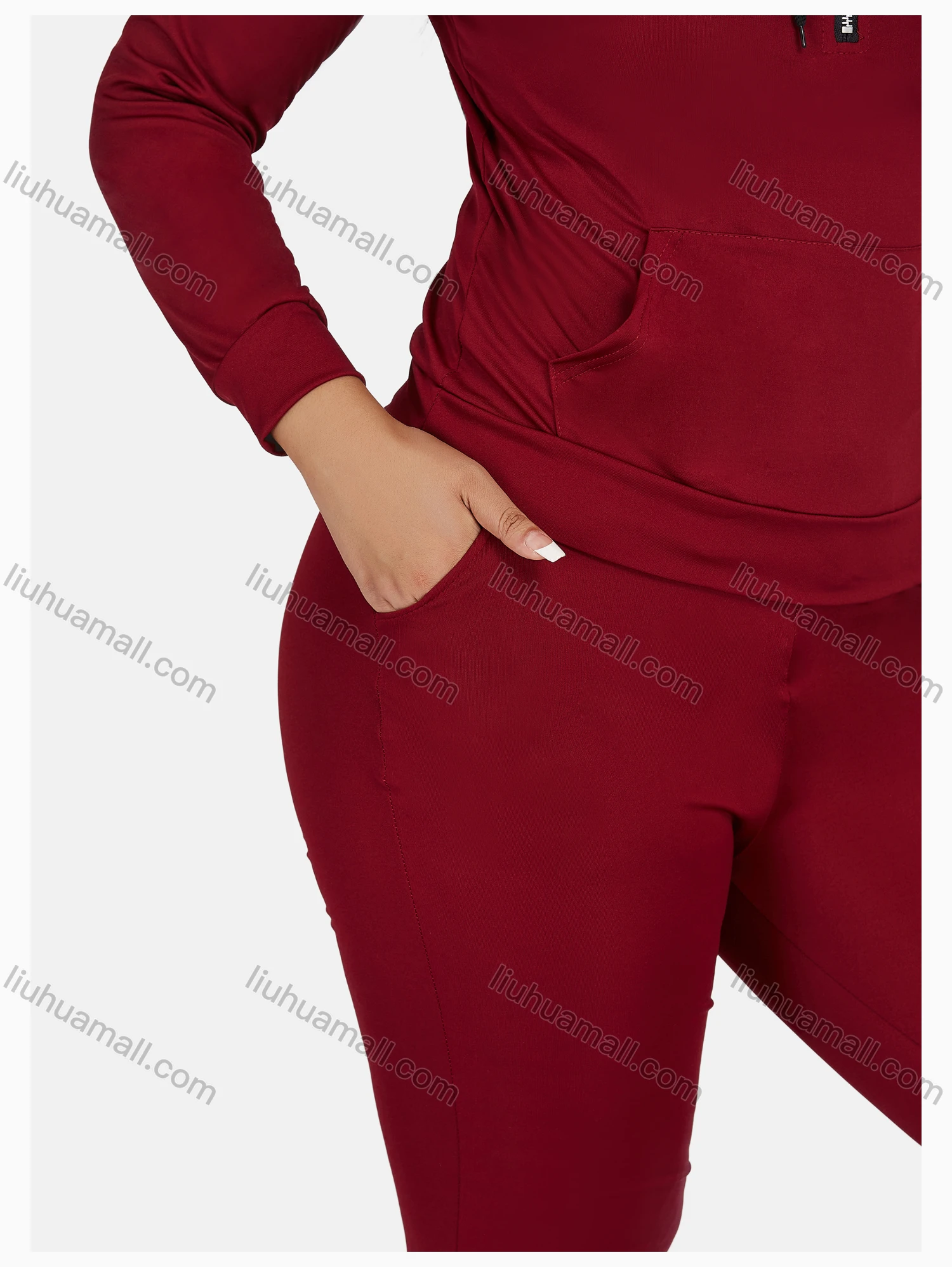 Wholesale Women's Sport Hooded Plain Zipper Long Sleeve Top & Jogger Sets - Liuhuamall